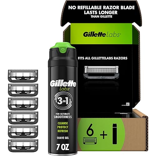 Gillette Labs with Exfoliating Bar Razor Refills for Men , 6 Razor Blade Refills and 7oz Rapid Foaming Shave Gel