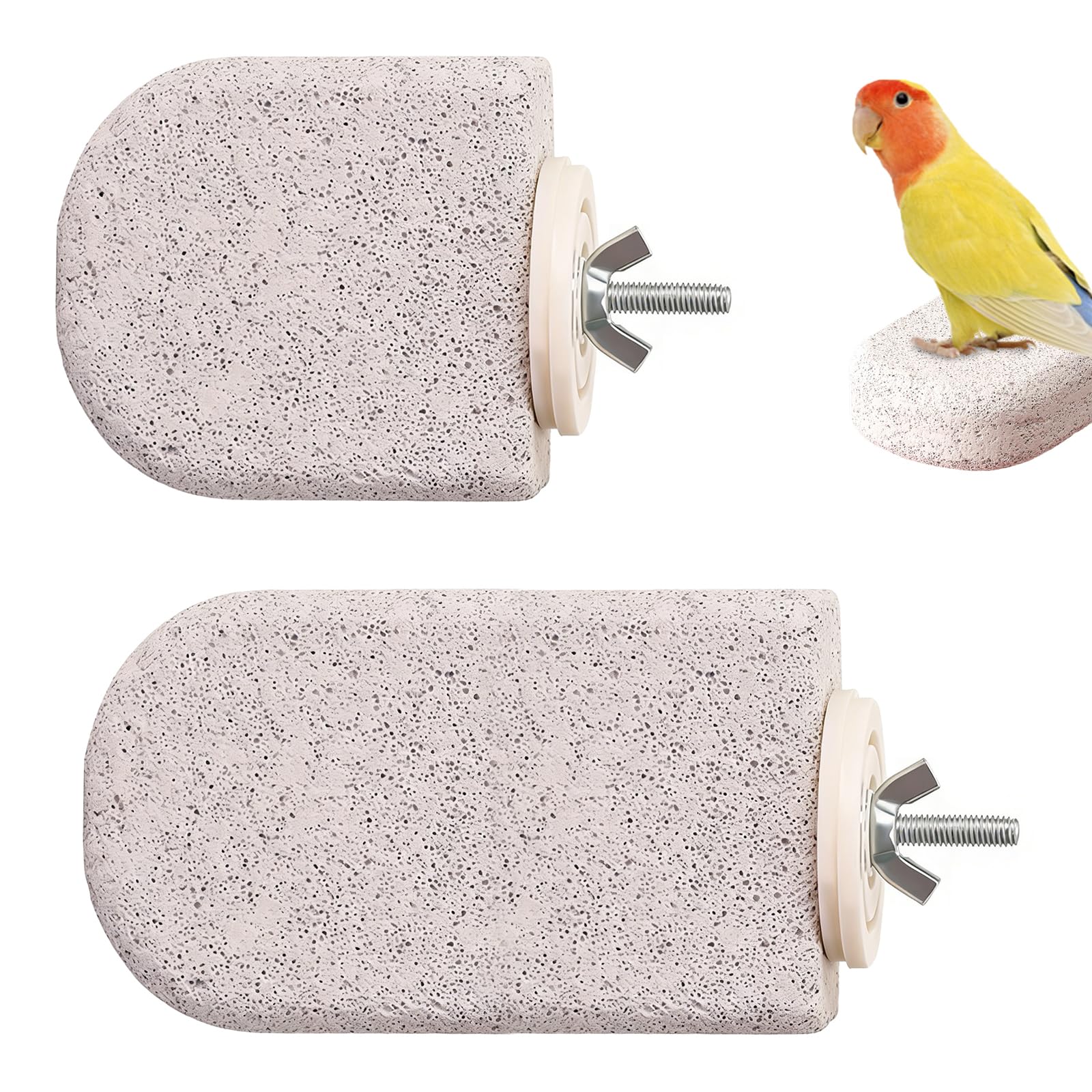 2 Pcs Pet Teeth Grinding Stone, Natural Bird Nail File Perch, Size: 7.8×6.5×2.6cm/13×7×2.6cm Lava Ledge Bird Perch Platform Pumice Ledge for Budgie Cage Cockatiels Conures and Other Small Birds