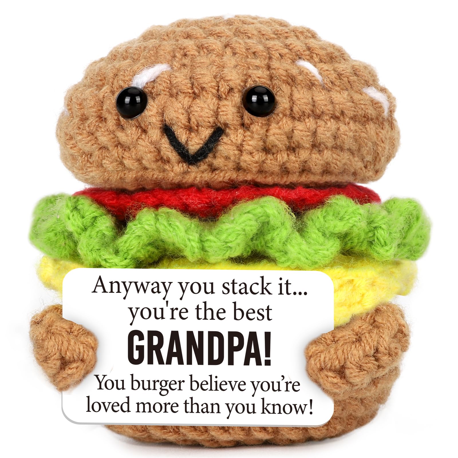 Mini Fathers Day Birthday Gifts for Grandpa from Granddaughter Grandson Handmade Crochet Burger Birthday Gifts for Grandfather Thank You Gift for Papa New Grandfather Bonus from Grandkids
