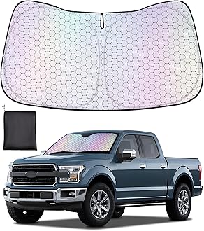 XCBYT Windshield Sun Shade for 2020-2024 F150, Upgrade Car Shades for Windshield with Laser Honeycomb Heat Dissipation, Front Car Sun Shade Blocks UV and Heat, Keep Cool