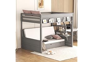 Harper & Bright Designs Full Over Full/Futon Bunk Bed with Stairs