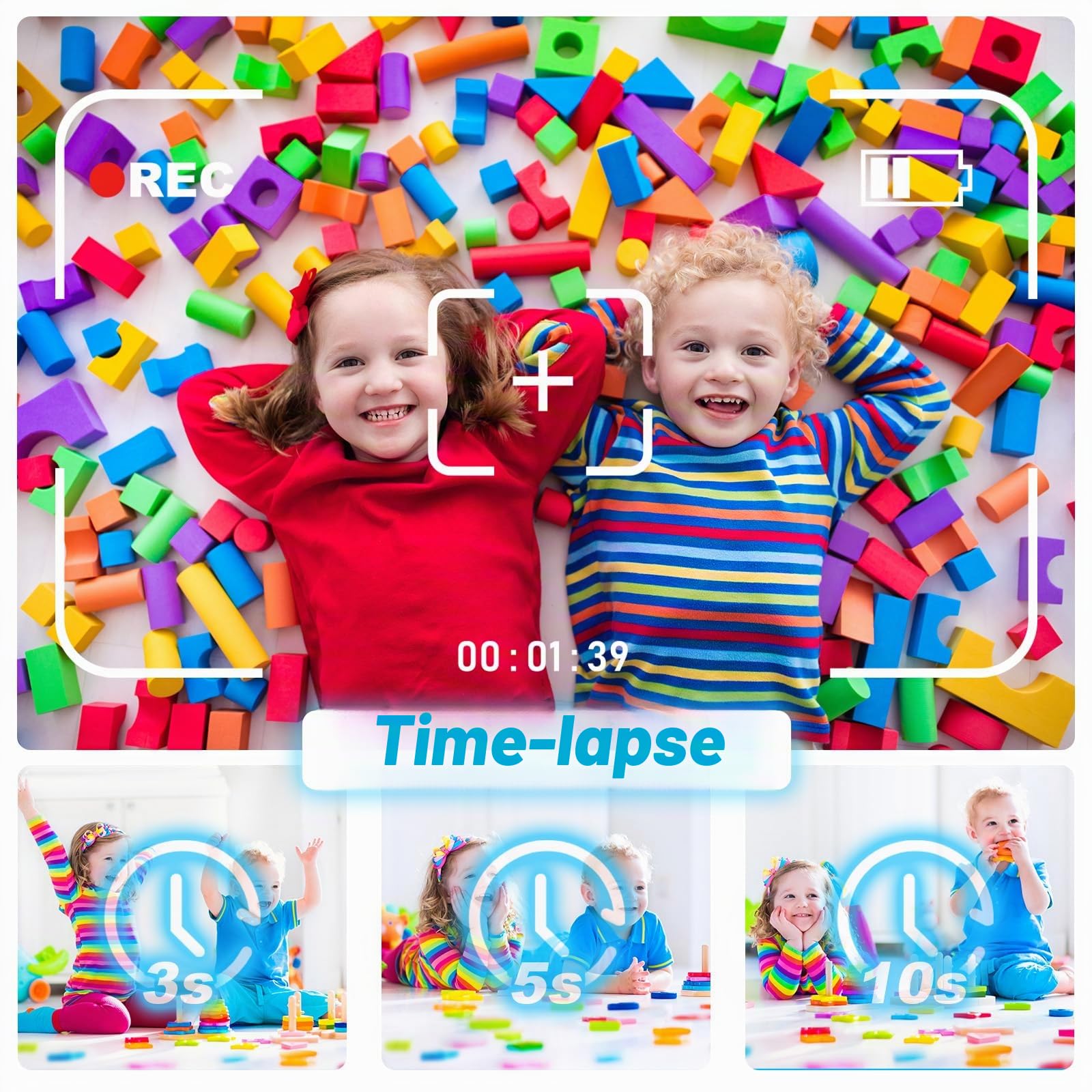 CHAKEYAKE Macchina Fotografica Bambini,Fotocamera Istantanea Digitale Bambini 2.4” 1080P HD Videocamera con 32GB Scheda SD,Macchina Fotografica Giocattolo Idee Regalo Bambino 3-12 Anni(Blu)