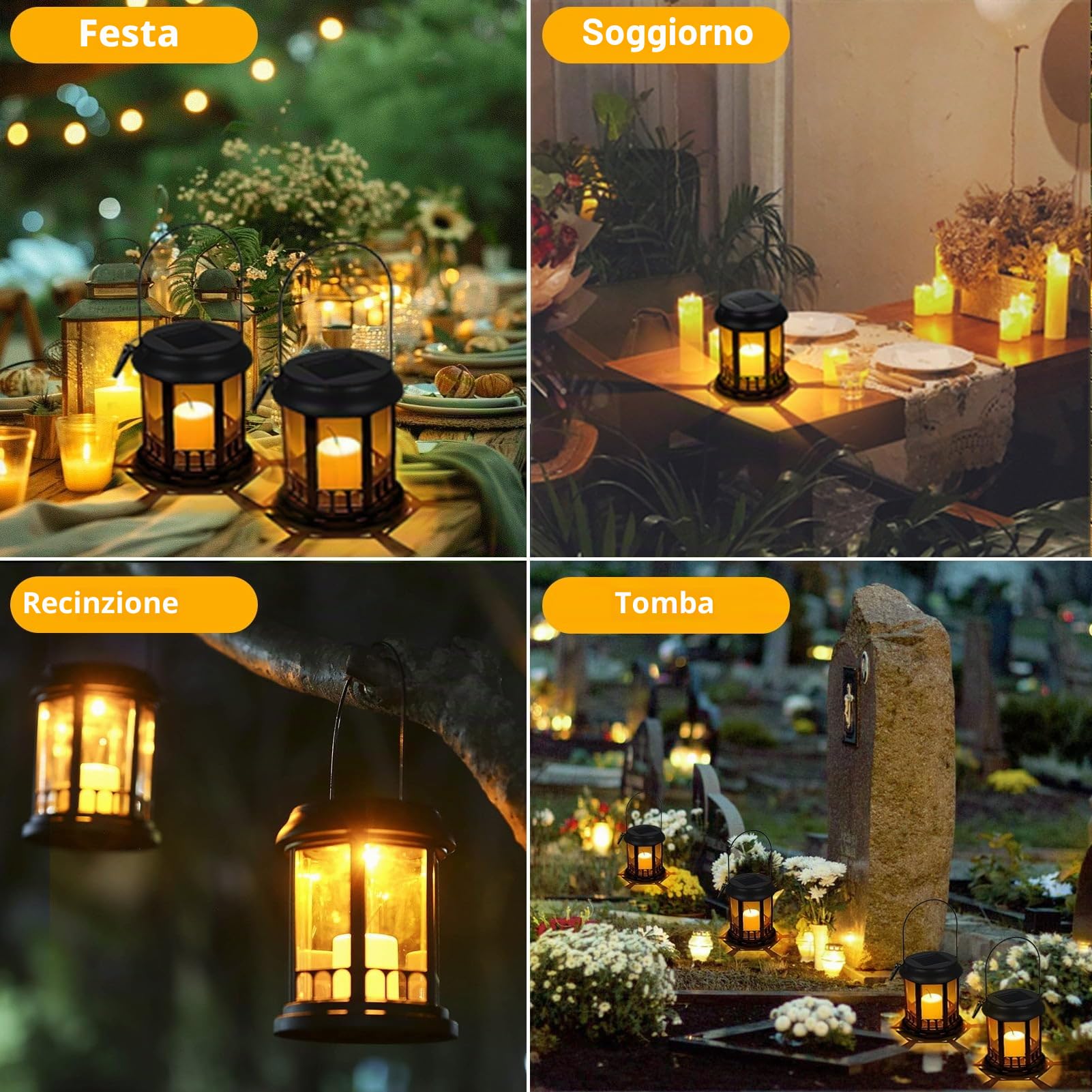 Yowin Lanterne da Esterno 4 Pezzi Grande Lanterna Solare da Giardino con Candele, Lampada Solari da Appendere Impermeabile Lampade da Tavolo per Arredo Terrazzo Balconi Decorazioni - Nero