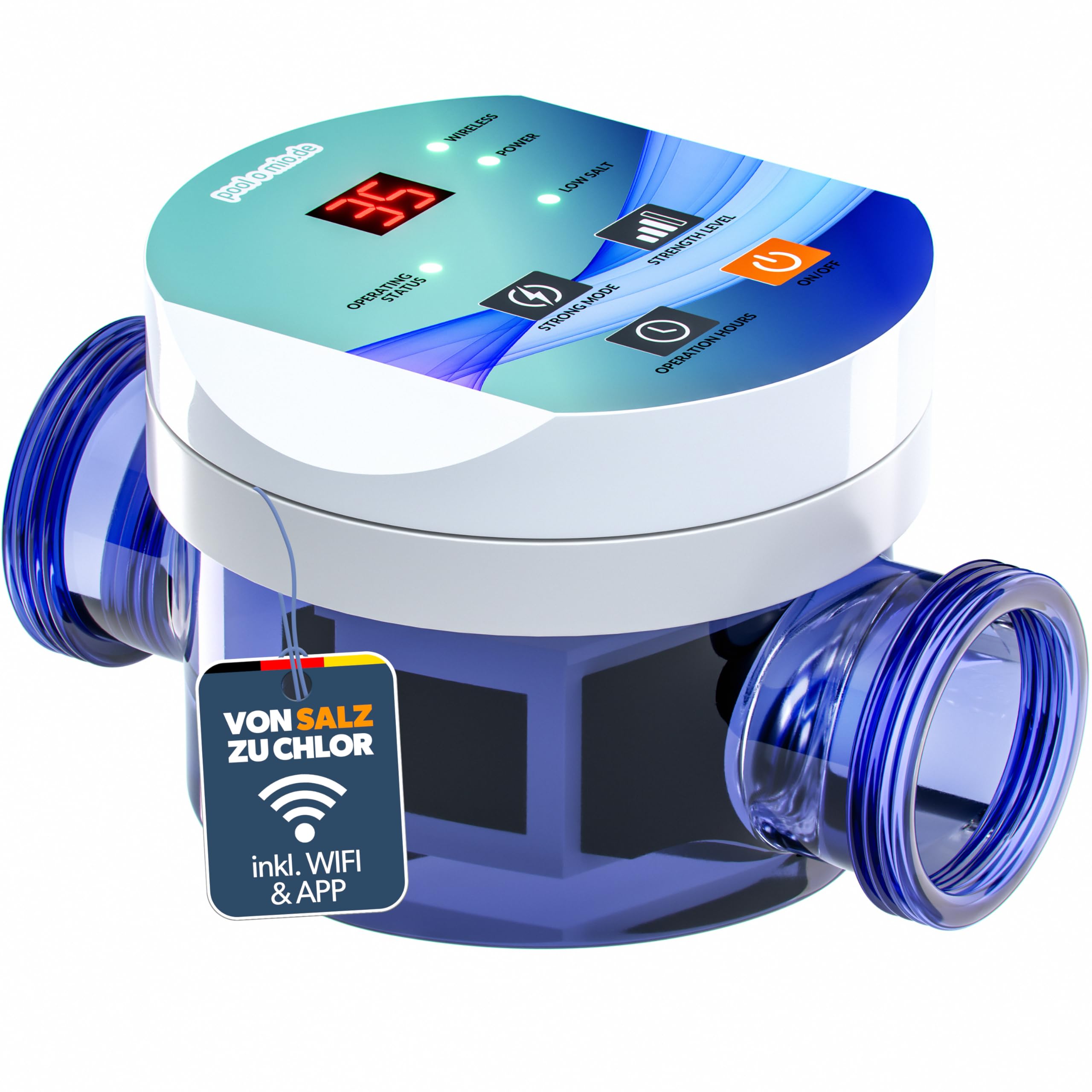 Chlorinateur Au Sel Poolomio - Pour Piscine Jusqu'à 110 000L - 15g/h - Contrôle Par App - Cellule Titane Auto-nettoyante