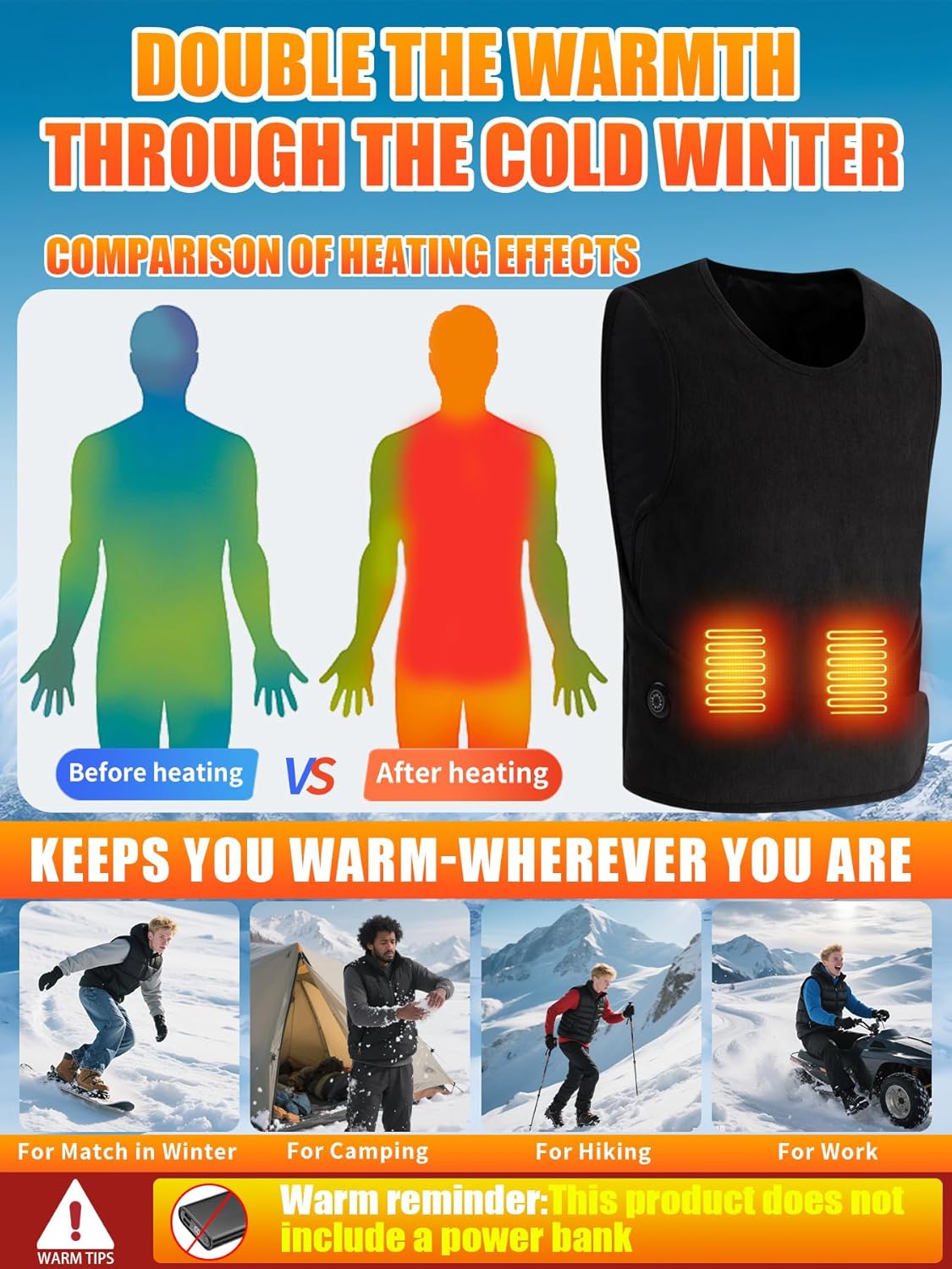 Heated Vest for Men and Women, Lightweight Electric Sleeveless Heating Jacket for Winter (Battery Not Included) - Image 5