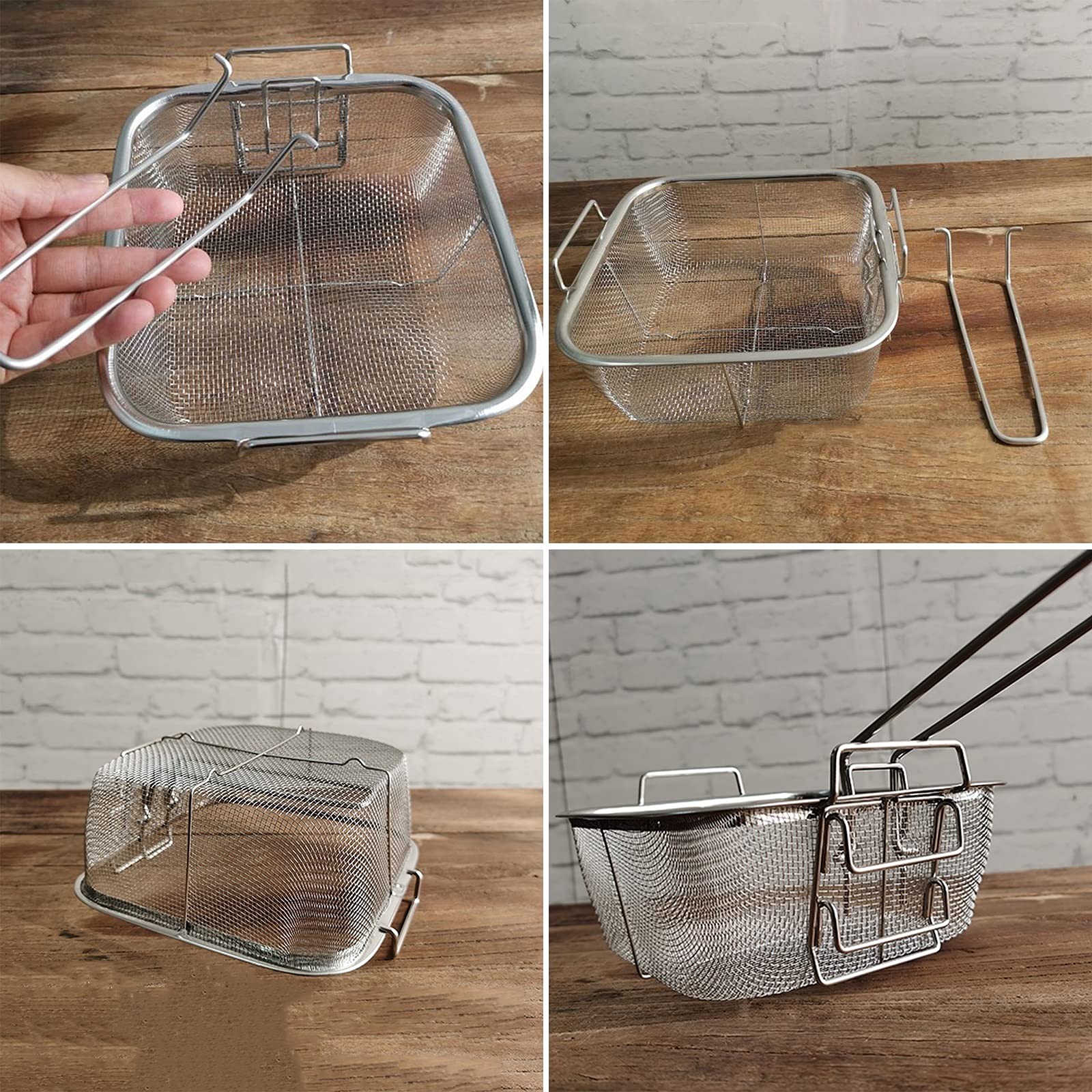 Cesta para freír, filtro de malla de acero inoxidable con asa para desnatar aceite, perfecto para alitas de pollo fritas, camarones y papas fritas