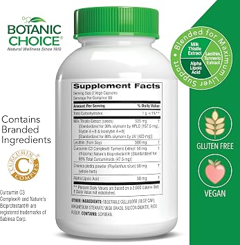 Botanic Choice Liver 10 Complex - Premium Liver Health Support and Wellness Supplement - Natural Herbal Blend with Milk Thistle Extract, Lecithin, and Curcumin C3-60 Pills