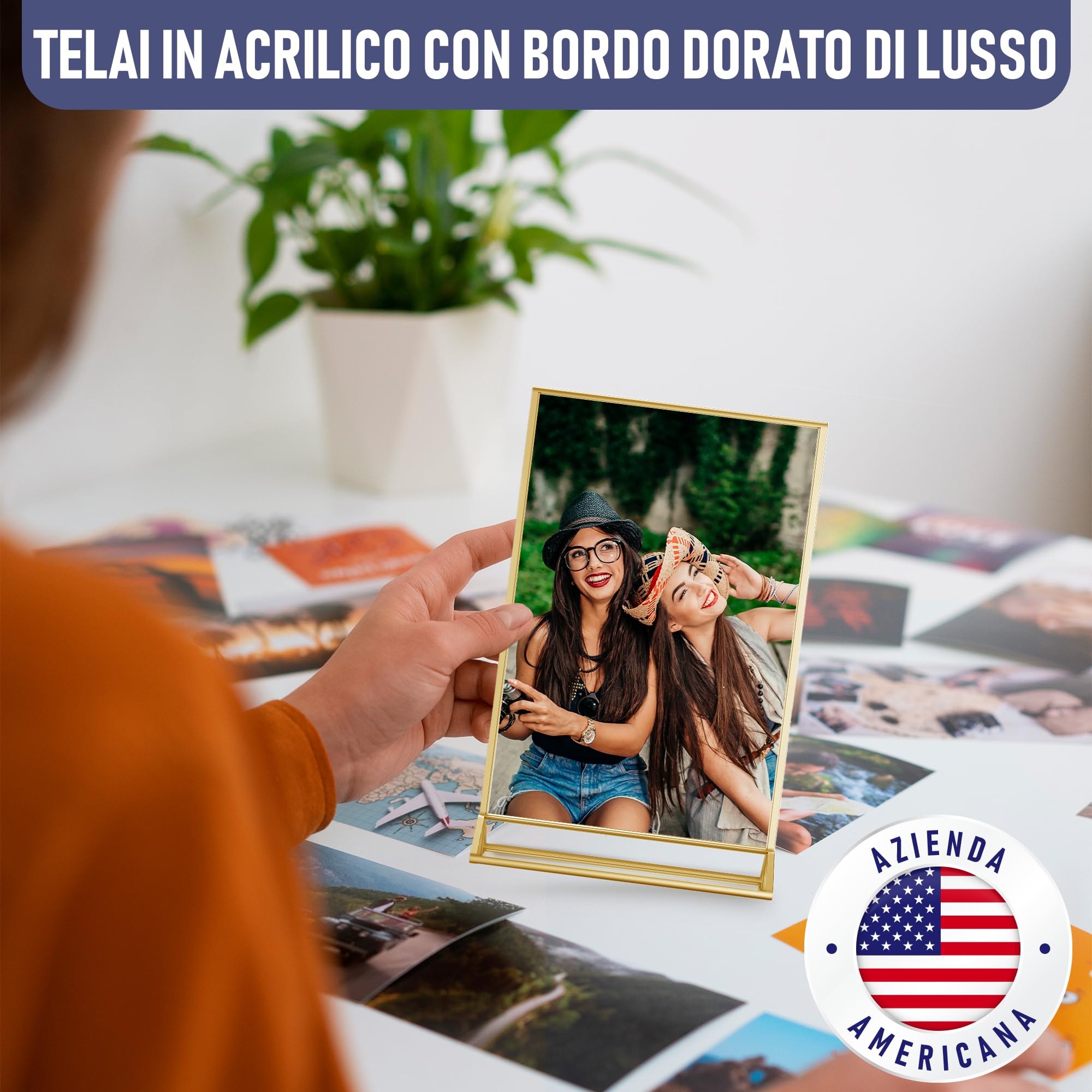 Dasher Products Cornici per Foto in Acrilico Dorato a Doppia Faccia A5-6 Pezzi - Portanumeri da Tavolo, Porta-Brochure da Banco, Supporti Trasparenti per Insegne, Portamenu