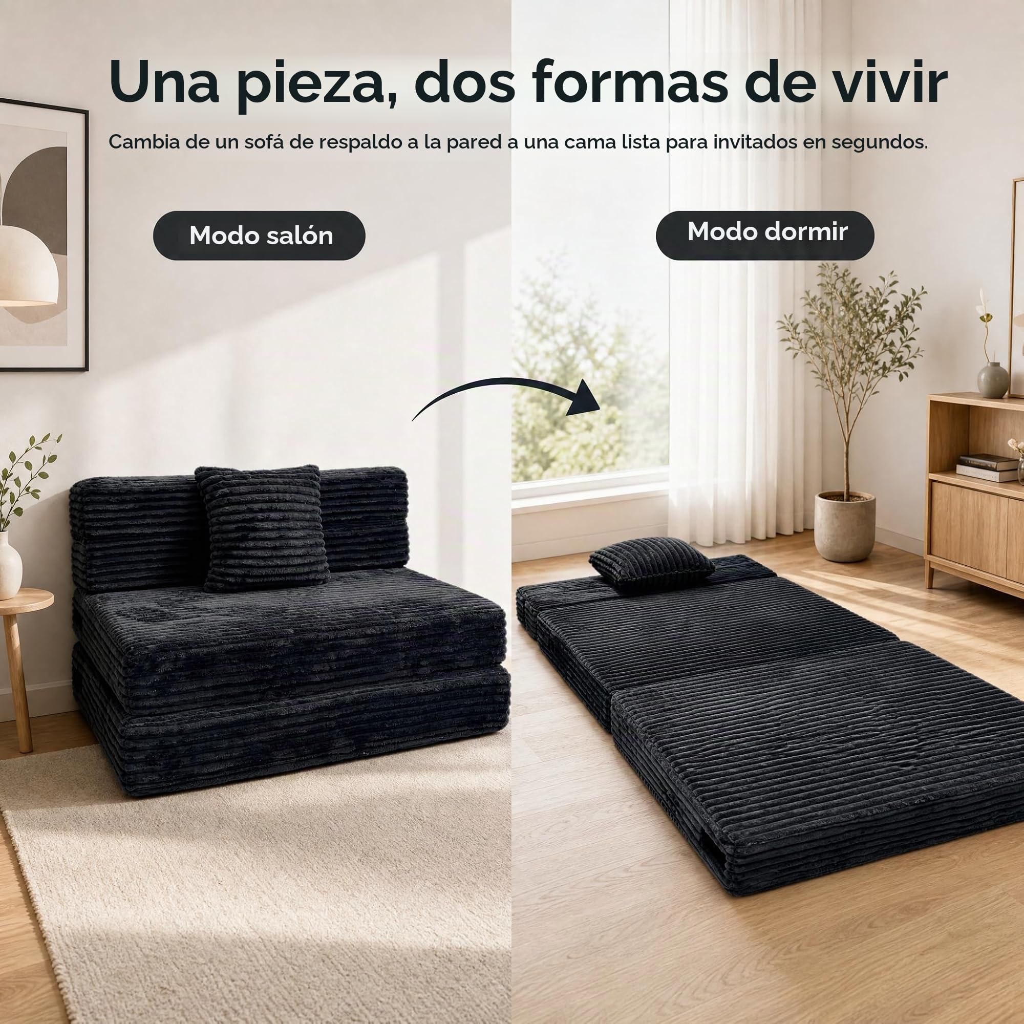 ANONER Sofá Cama Plegable 4 en 1, Gris Oscuro | espuma alta densidad integral, con cojín, fijación velcro, funda extraíble, 100x193cm, ideal para espacios pequeños