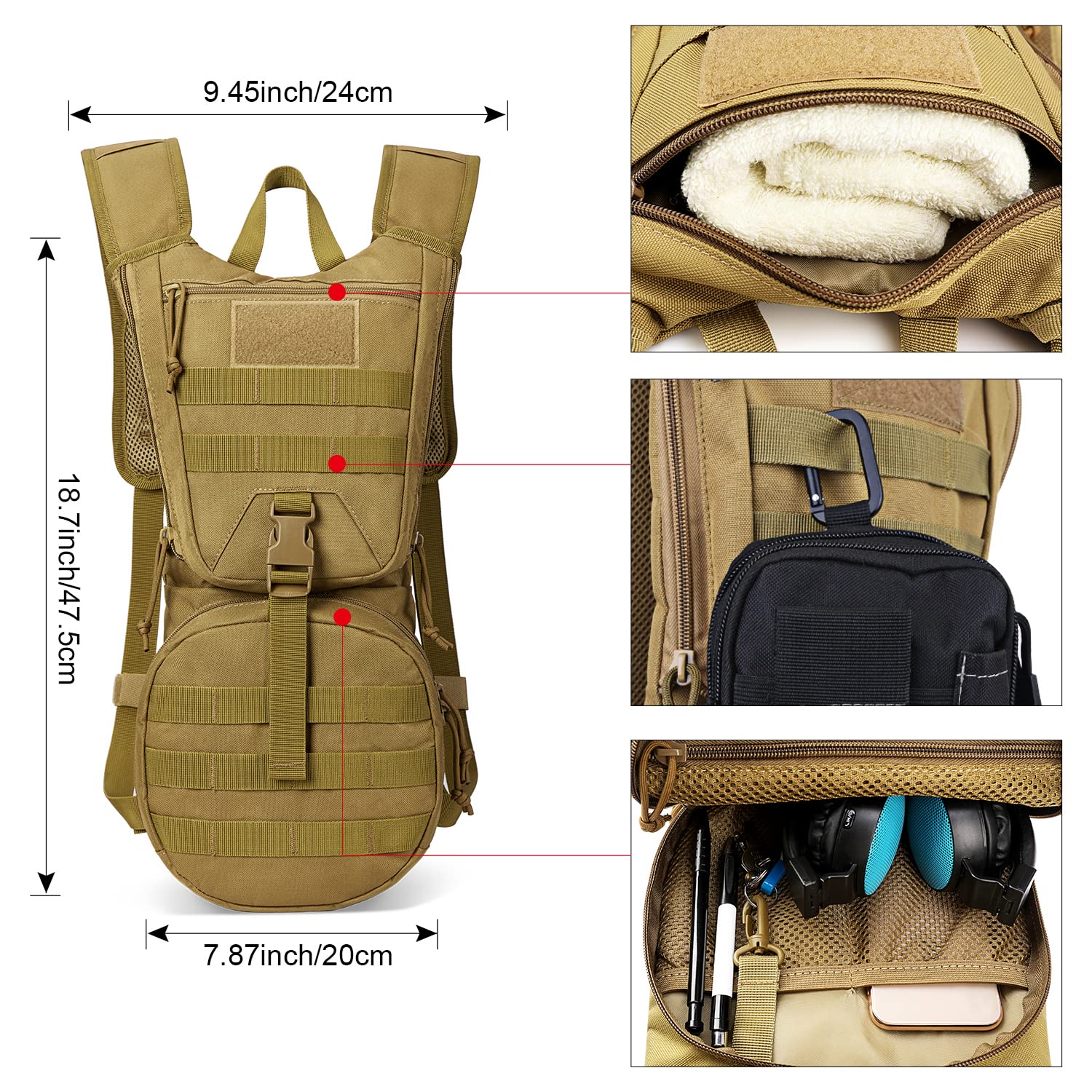 G4Free 22L Borsa di idratazione Zaino da Corsa con Upgrade Vescica d'Acqua 3L per Bicicletta MTB Trekking Alpinismo Campeggio