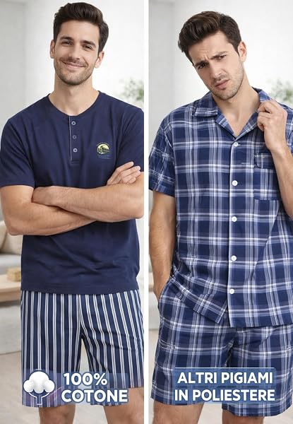 Intimitaly Vanuè - Pigiama Corto Uomo Estivo, Cotone Leggero, Maglia e Pantalone, Comfort-Fit, Traspirante - 5