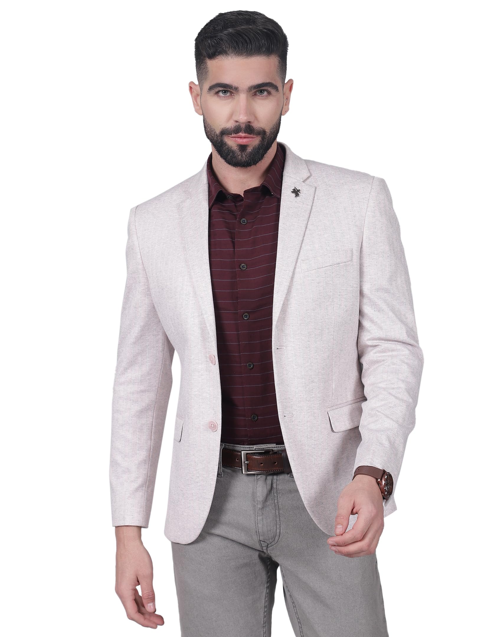 Men's Striped Notched Lapel Collar Single Breasted Casual Blazer (P_MBZC00086)-image-32