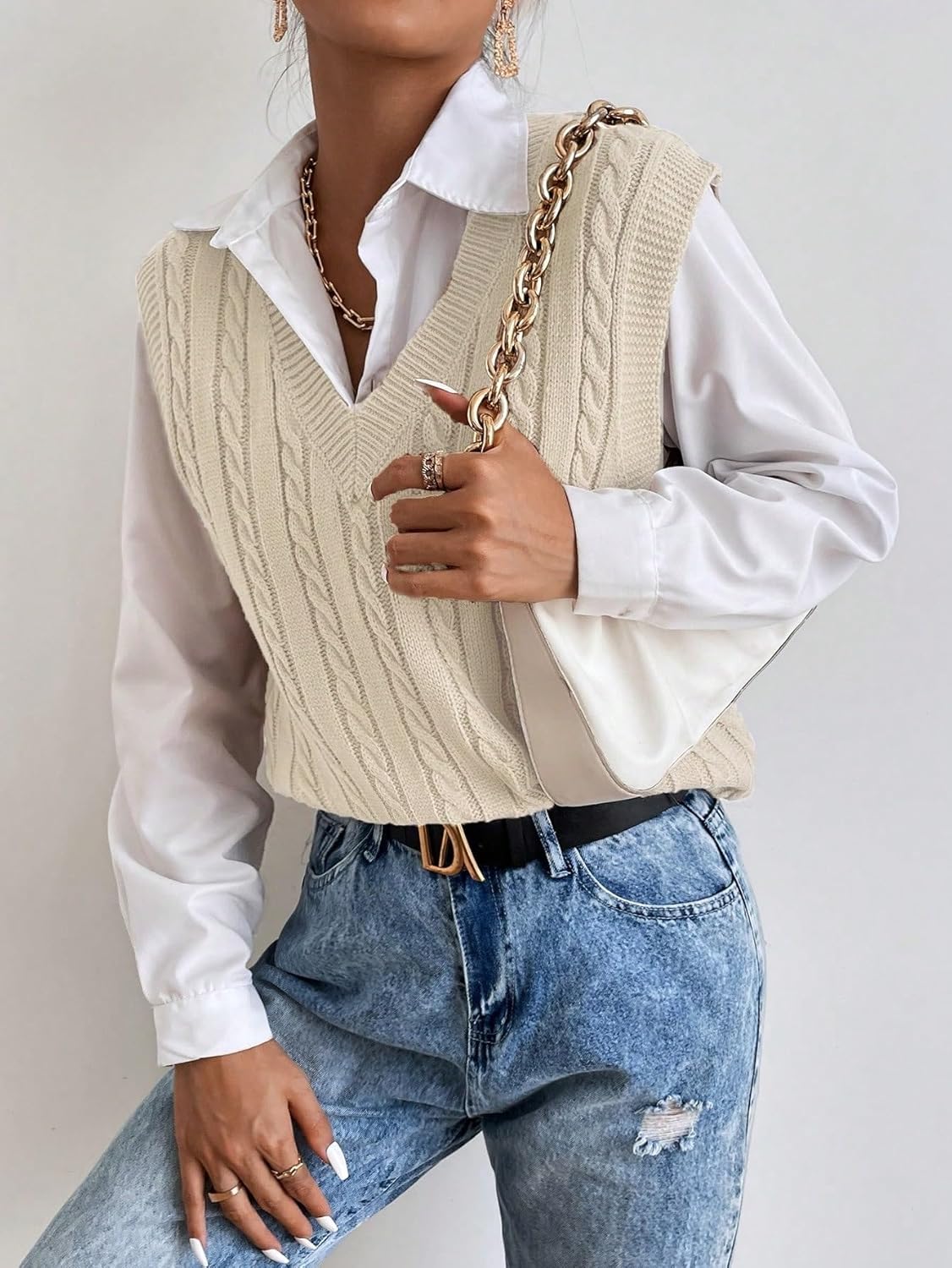 Women Fall Trendy Knit Sweater Vest Sweater Vest Top