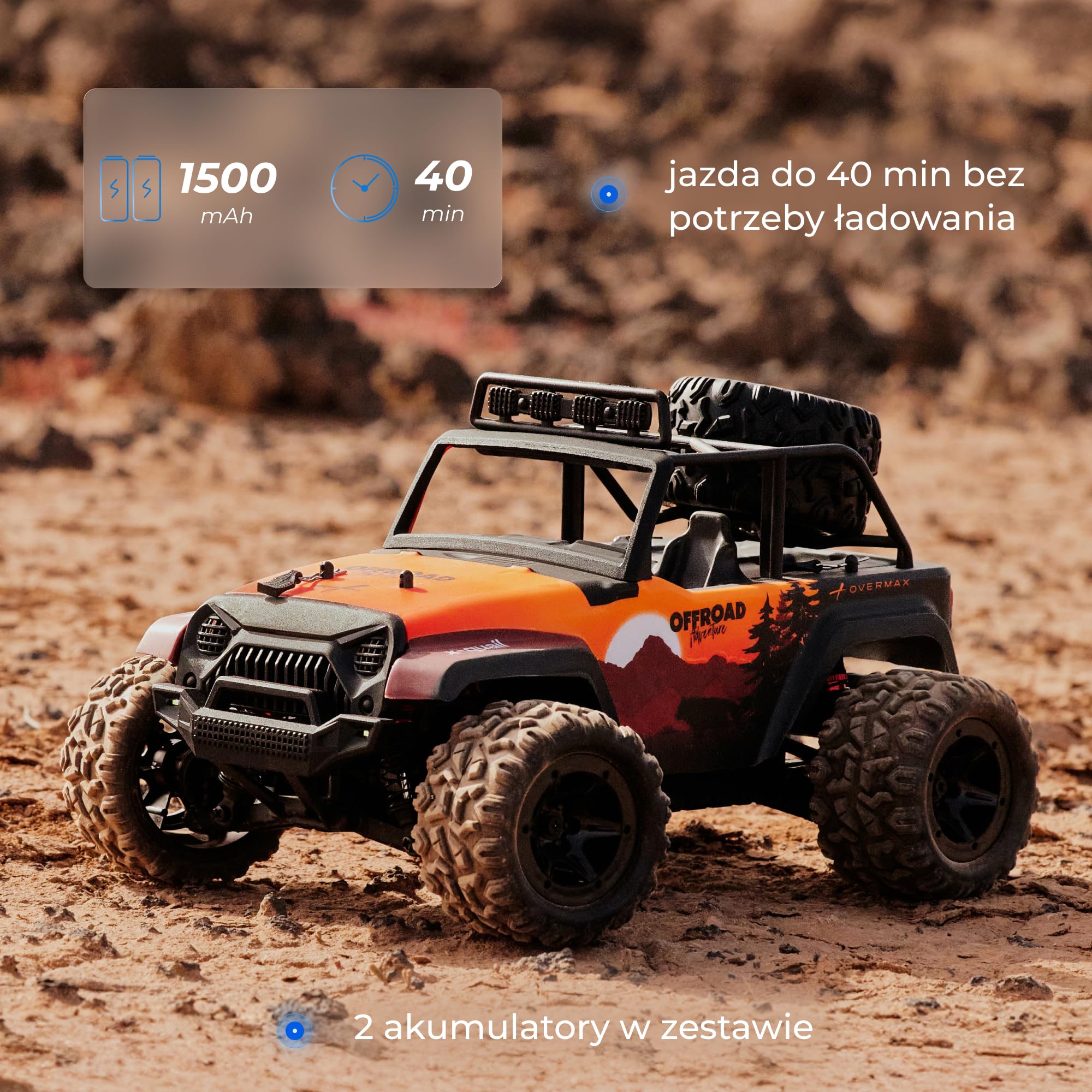 Lionelo Overmax X-Quail zdalnie sterowany samochód od 6 lat, RC Auto 4WD 1:18 do 25 km/h, Offroad Monster Truck z 2 akumulatorami, czas jazdy 40 min, LED, funkcja Wheelie, 2,4 GHz RC Crawler