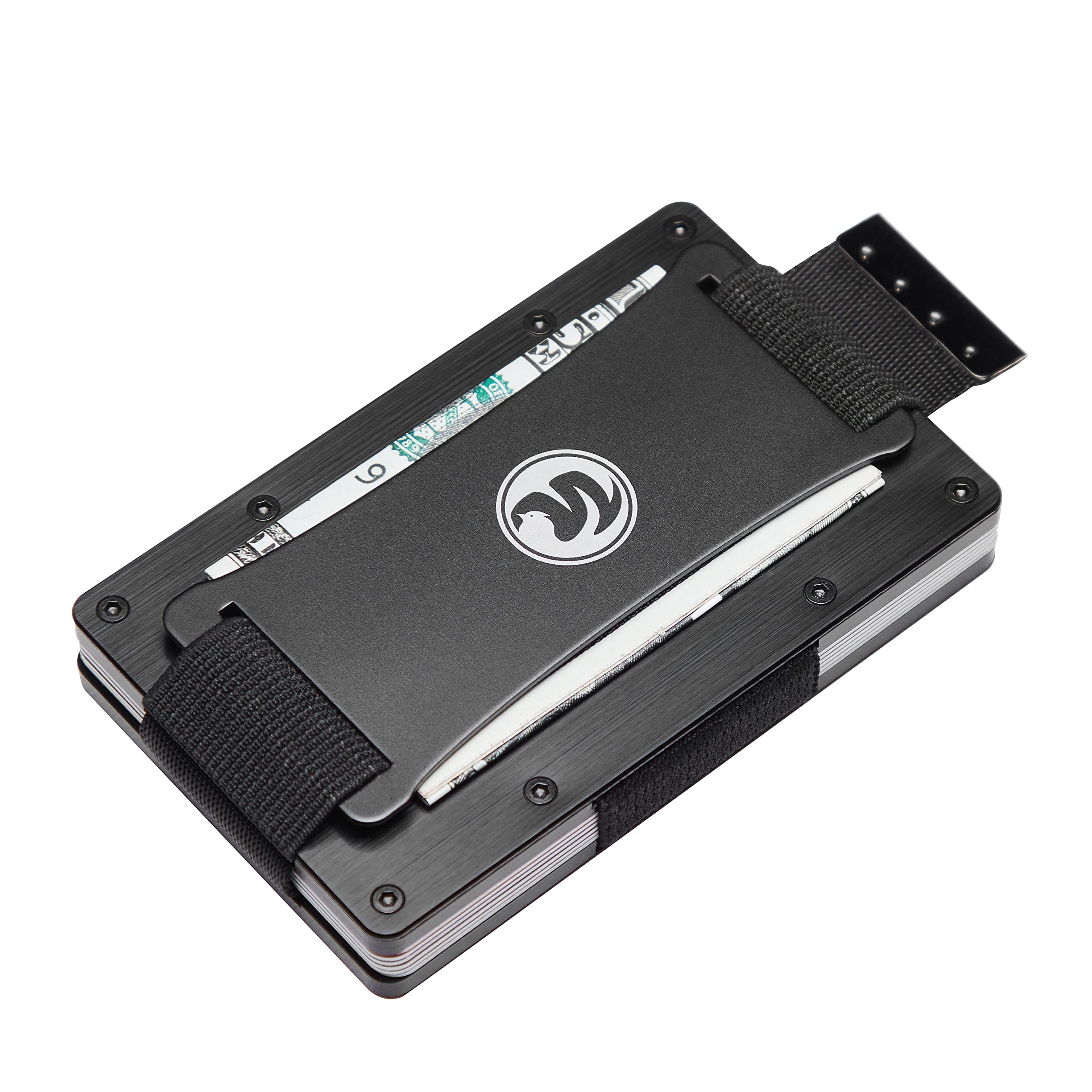 Minimalist Metal Wallet for Men - Personalized RFID Blocking Money Clip for Travel Business - Custom Slim Aluminum Front Pocket Credit Card Holder - Birthday Anniversary Christmas Father's Day Gift, Rew-Brushed Black, Small, Minimalist