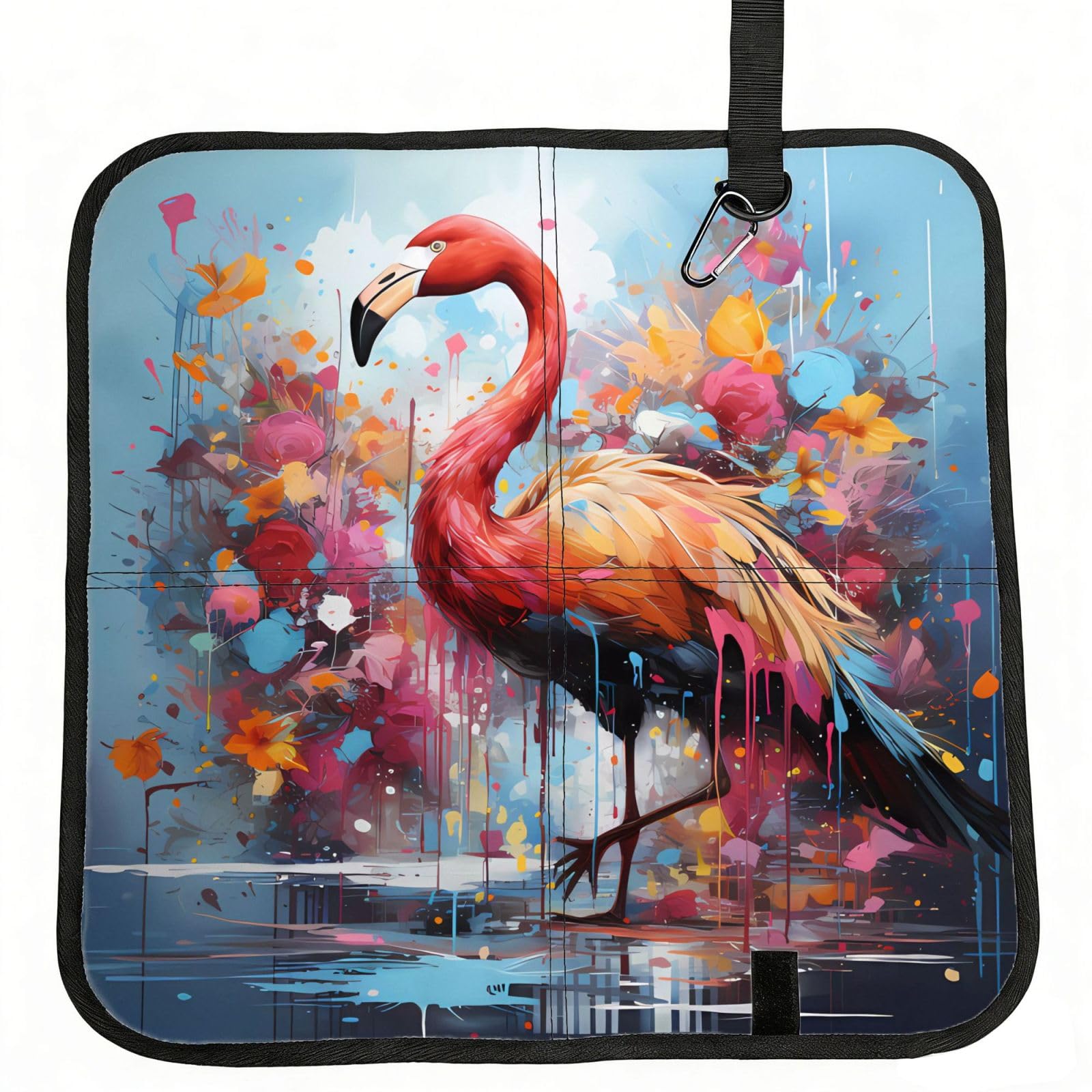 WBQLSL Colorful Flamingos Foldable Seat Cushion - Portable Stadium Pad with Carabiner for Camping Hiking Picnic Beach