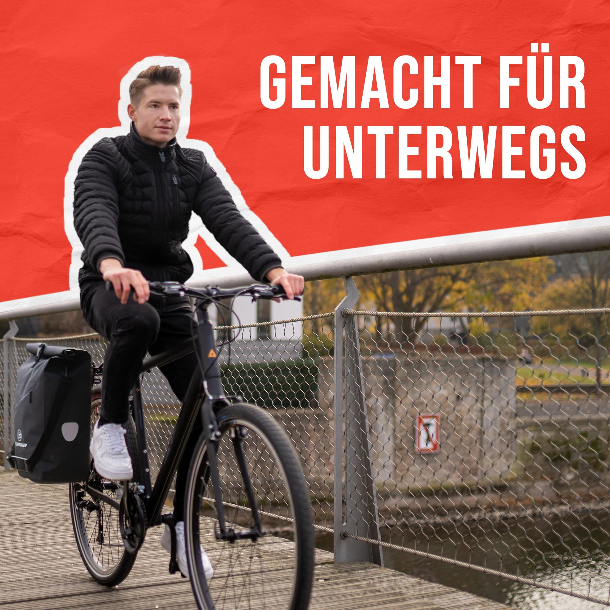 Forrider Gepäckträgertasche 30L, wasserdichte Fahrradtasche mit Magnet-Lock | Magnet-Lock-System zur Fixierung des Tragegurts · Aussenfach · reflektierend · abschließbare QuickSafe-Halterung bis 18mm