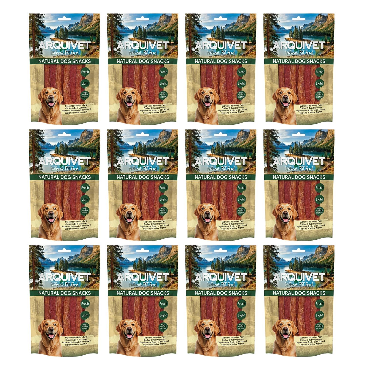 Friandises pour Chiens (Lot de 12) - Suprêmes de Poulet et de Canard 100 g, Friandises Naturelles pour Chiens - Arquivet