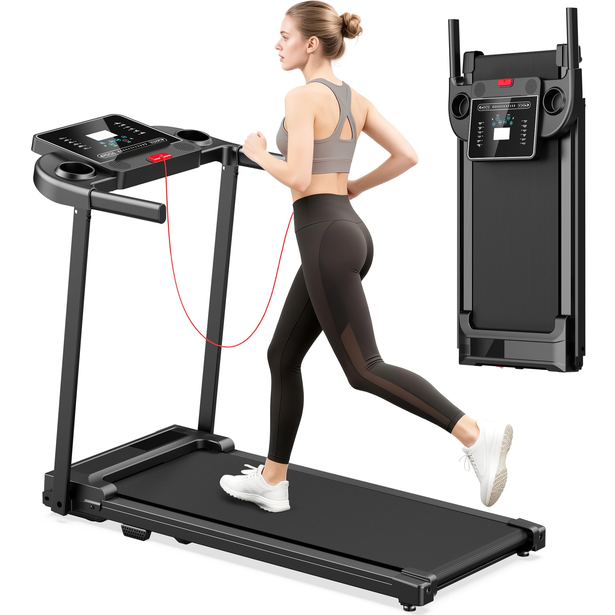 Treadmills for Home Walking Pad Machine- Foldable Treadmill with Handle Bar for Running Jogging Gym Compact Portable Small Caminadora Electrica Folding High Power Tred Mills Belt & LED Dispay Pcrignbm