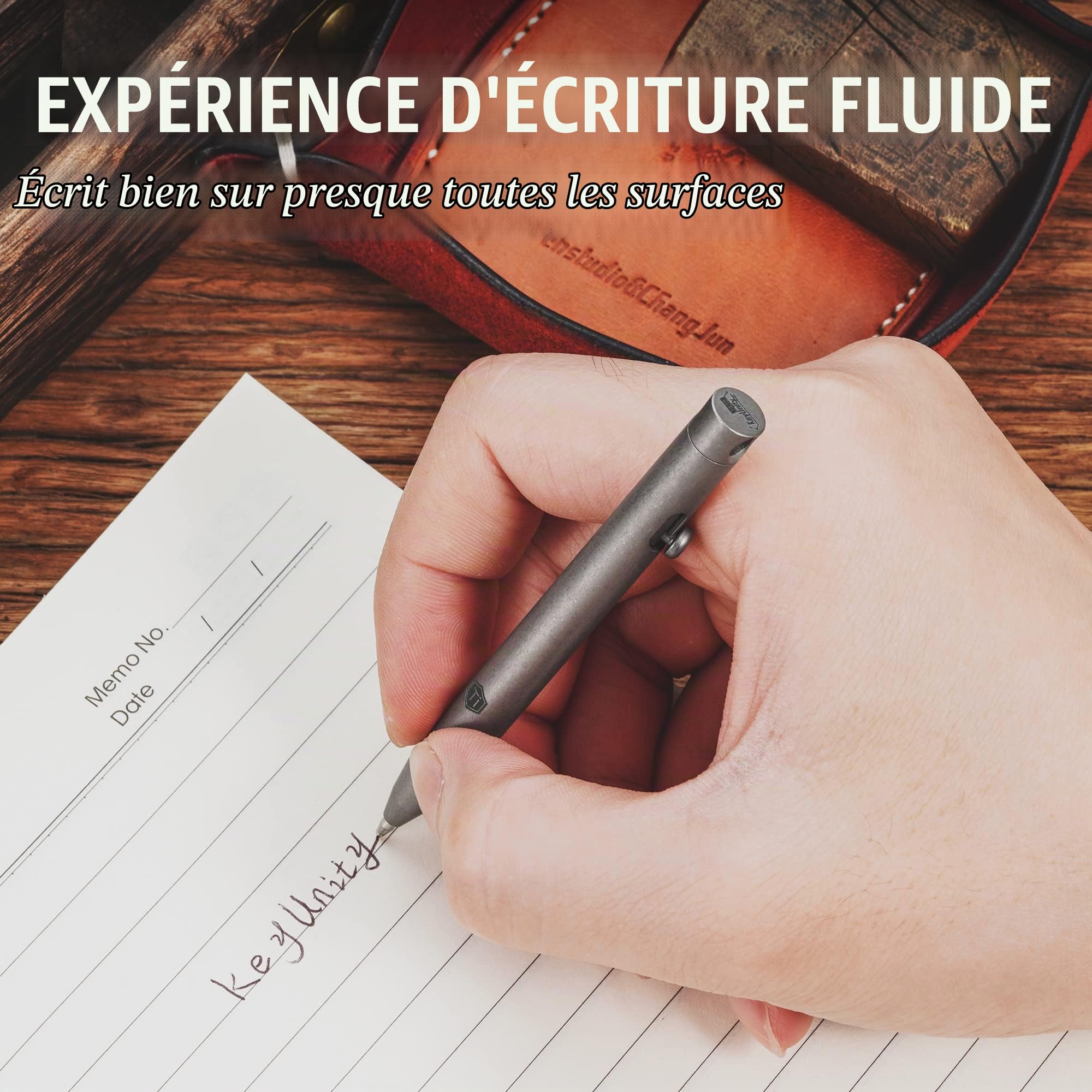 KeyUnity KP00 Stylo À Bille En Alliage De Titane Avec Recharges Bonus, Stylo En Métal Rétractable Pour Une Utilisation Quotidienne Signature, Pointe Fine, Encre Noire (délavé)