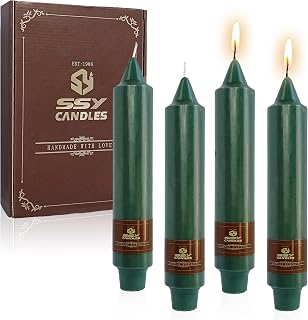 Dark Green Taper Candle Candle Sticks, 7 Inch Mini Pillar Candles, 4PCS Handmade Unscenteds Candlesticks for Chimes, Rituals, Spell, Wedding, Religious, Home Decor