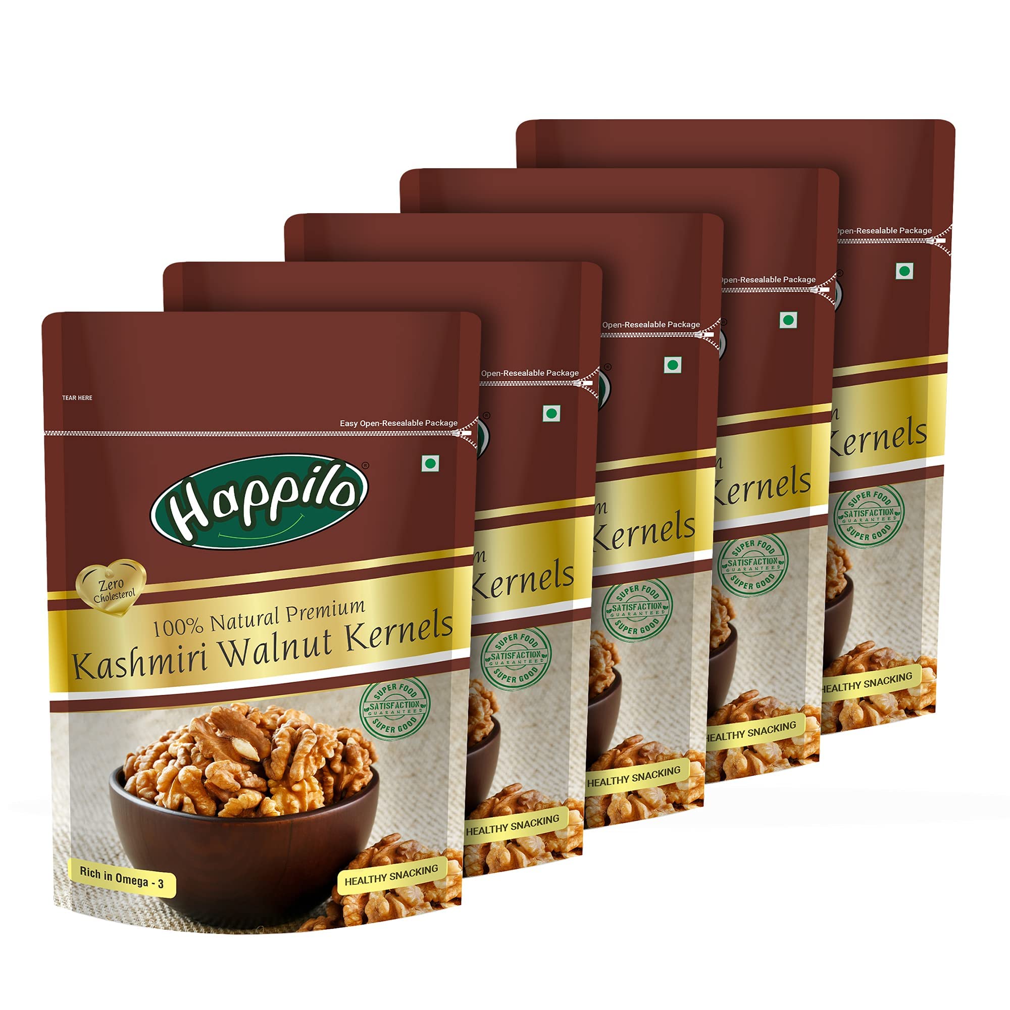 Happilo Premium 100% Natural Kashmiri Walnut Kernels, Fresh and Unsalted Dry Fruit for Snacking & Baking, Pack of 5, 1000 g