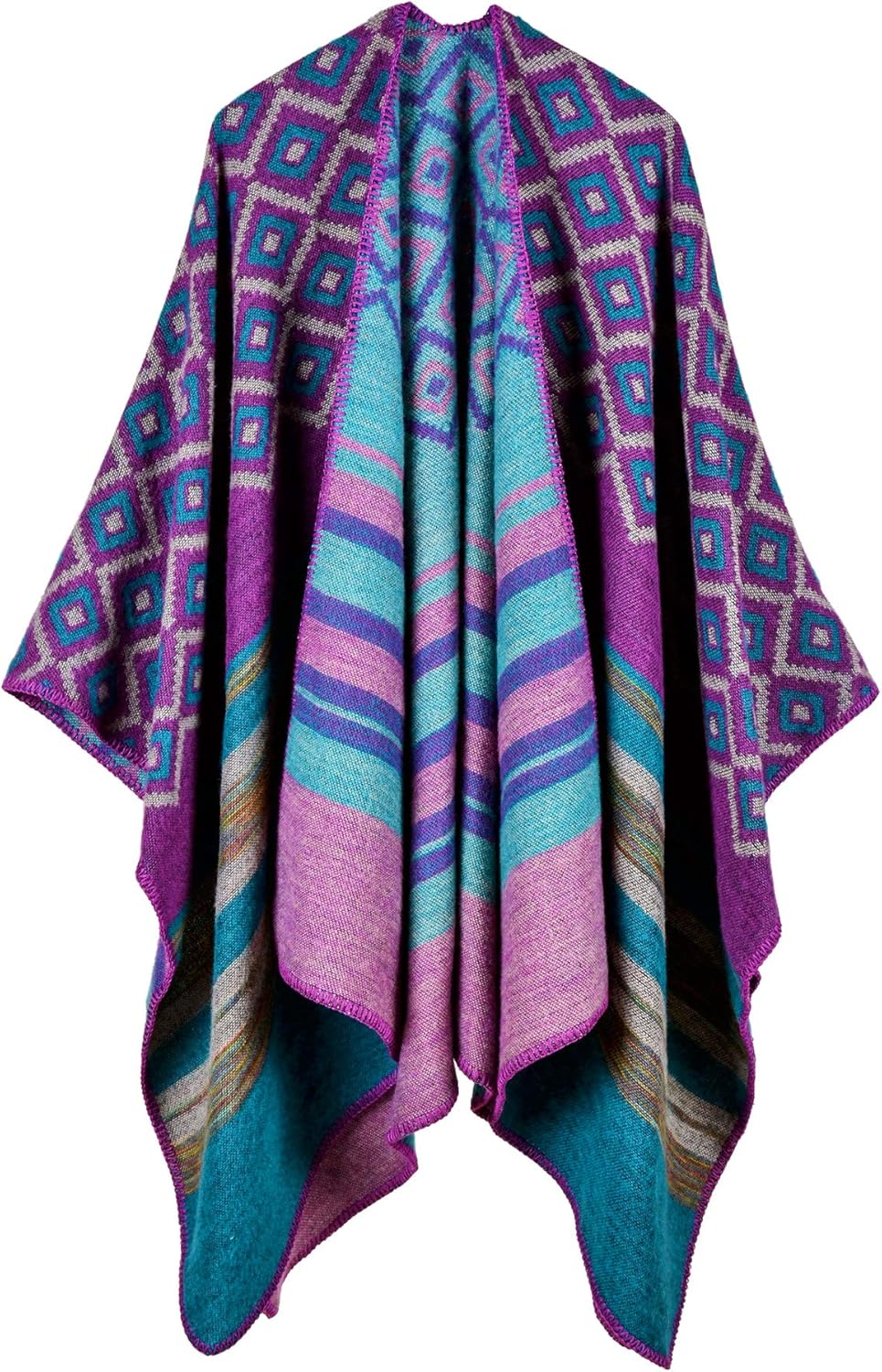 Dames poncho | Gebreide winter cape met bontkraag – Storebay.nl