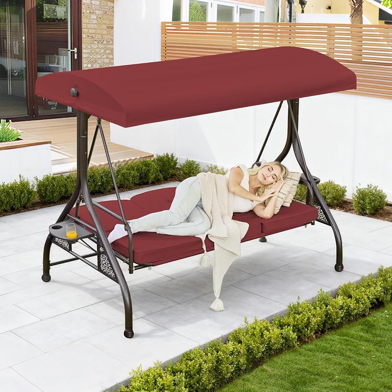 Oungelark 3 Seat Outdoor Patio Porch Swing with Stand and Adjustable Canopy image 6
