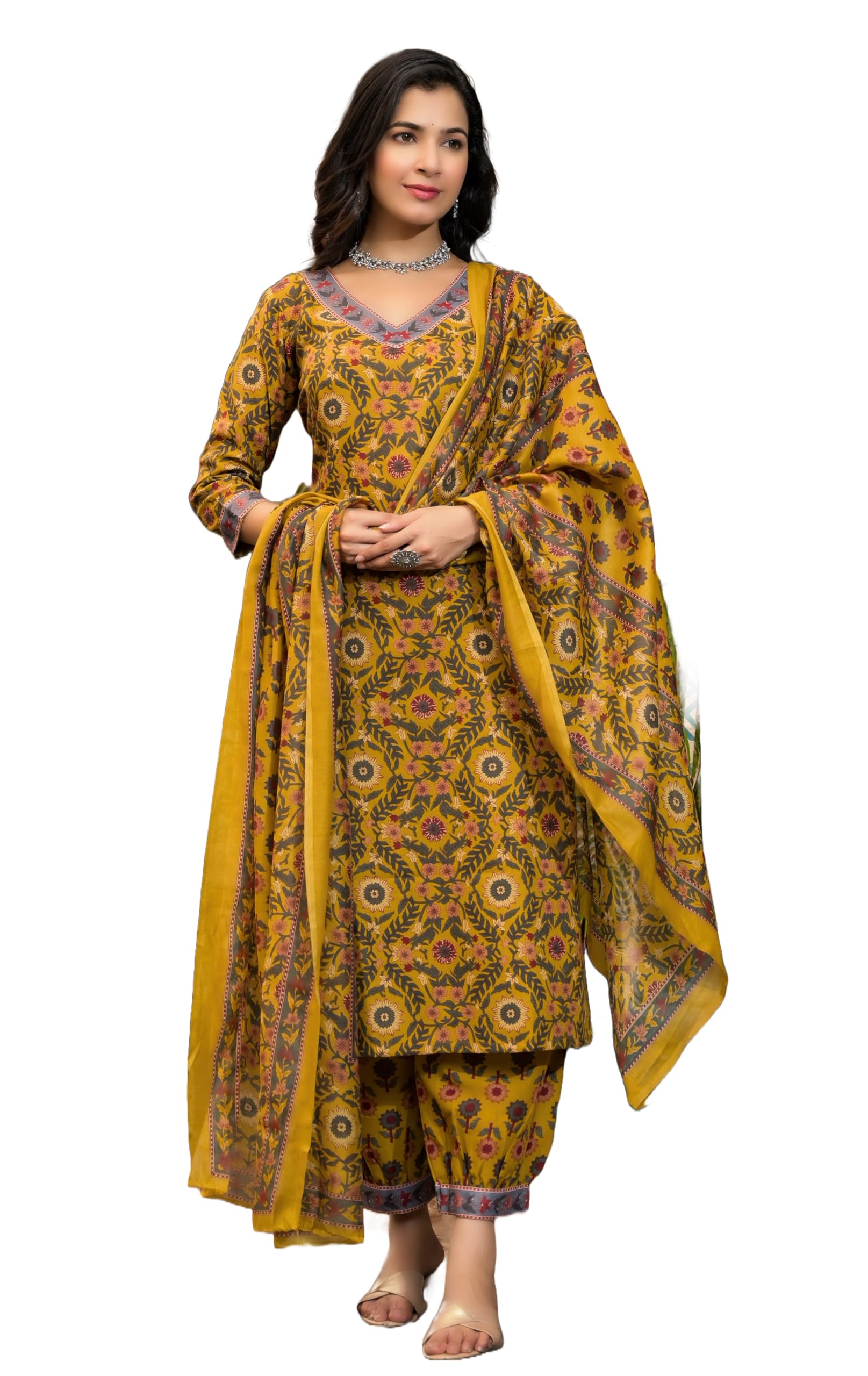 KLOSIA Women Printed Kurta Pant Set with Dupatta Set (in, Alpha, XL, Yellow) (B0DBLF97ST) Amazon Price History, Amazon Price Tracker