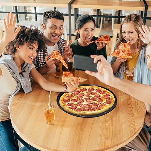 Miniatura 5 de Paquete de 2 bandejas redondas de acero al carbono, antiadherente, 12.5 pulgadas