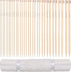 Agulha de tricô de bambu Curtzy - 16 pares de agulhas de tricô de madeira com estojo de armazenamento - ideal para suéteres, projetos de renda e flor - o melhor conjunto para iniciantes e profissionais