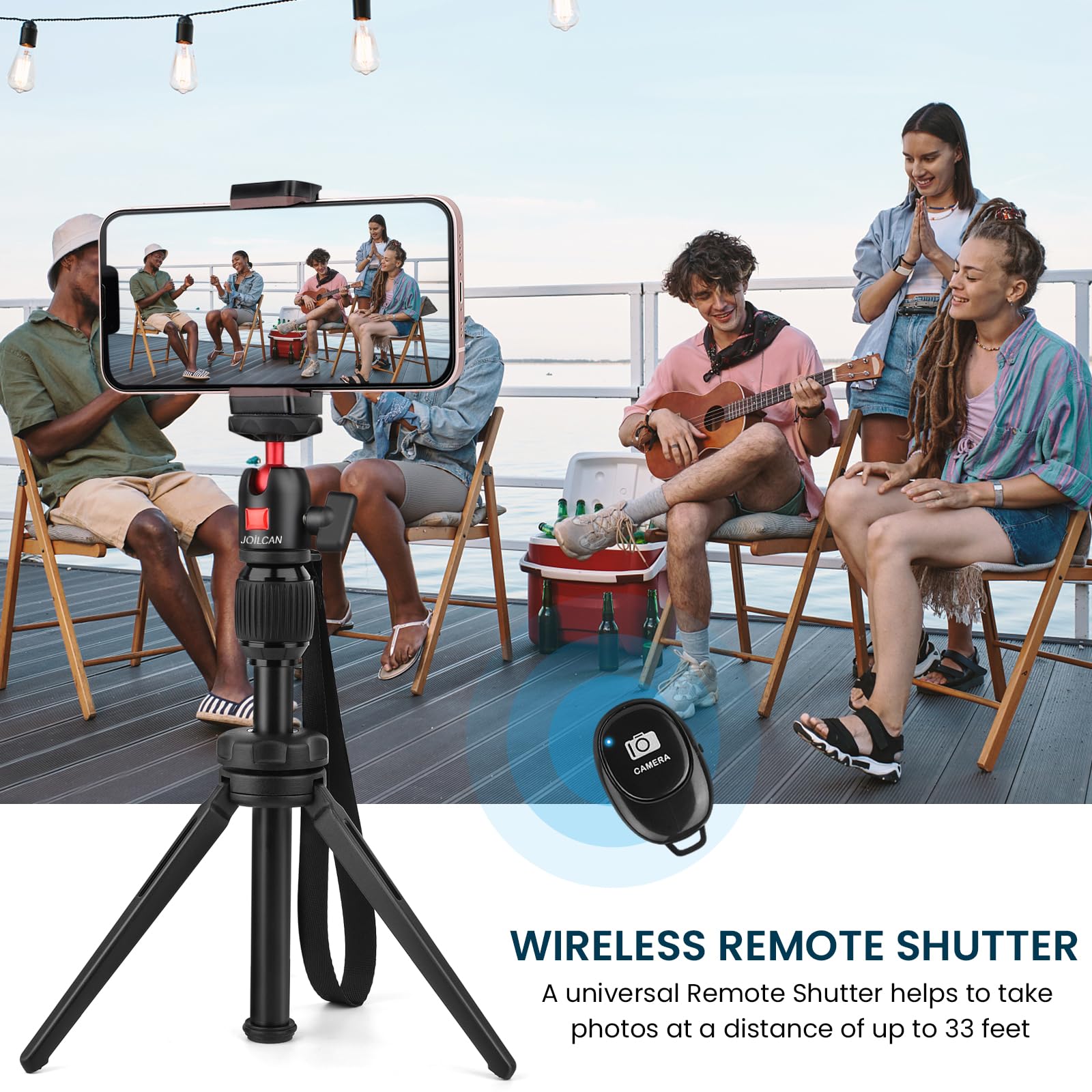 JOILCAN Mini Treppiedi da Tavolo Portatile con Testa a Sfera a 360°, Estensibile Selfie Treppiedi con Telecomando, Nero, Compatibile con Smartphone DSLR Mini proiettore Fotocamere compatte
