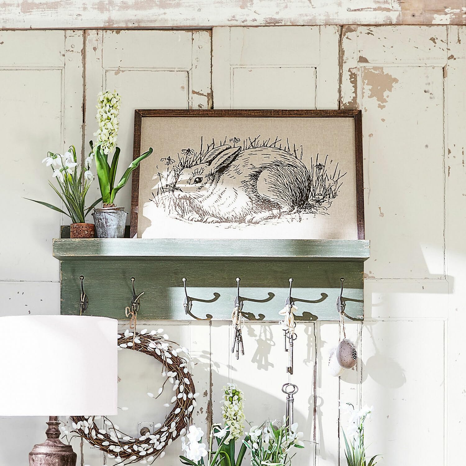Loberon Dekoboard Cedric, Hasen-Motiv, nostalgischer Charme, Osterdekoration, Ostern, Osterhase, Tannenholz, Baumwolle, Polyester, braun/creme
