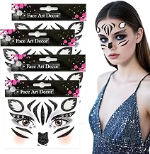 4 x Zebra Face Stickers, Face Art Stickers, Temporary Face Tattoo, Face Tattoo for Children, Adults, Birthday Carnival Halloween (Black)