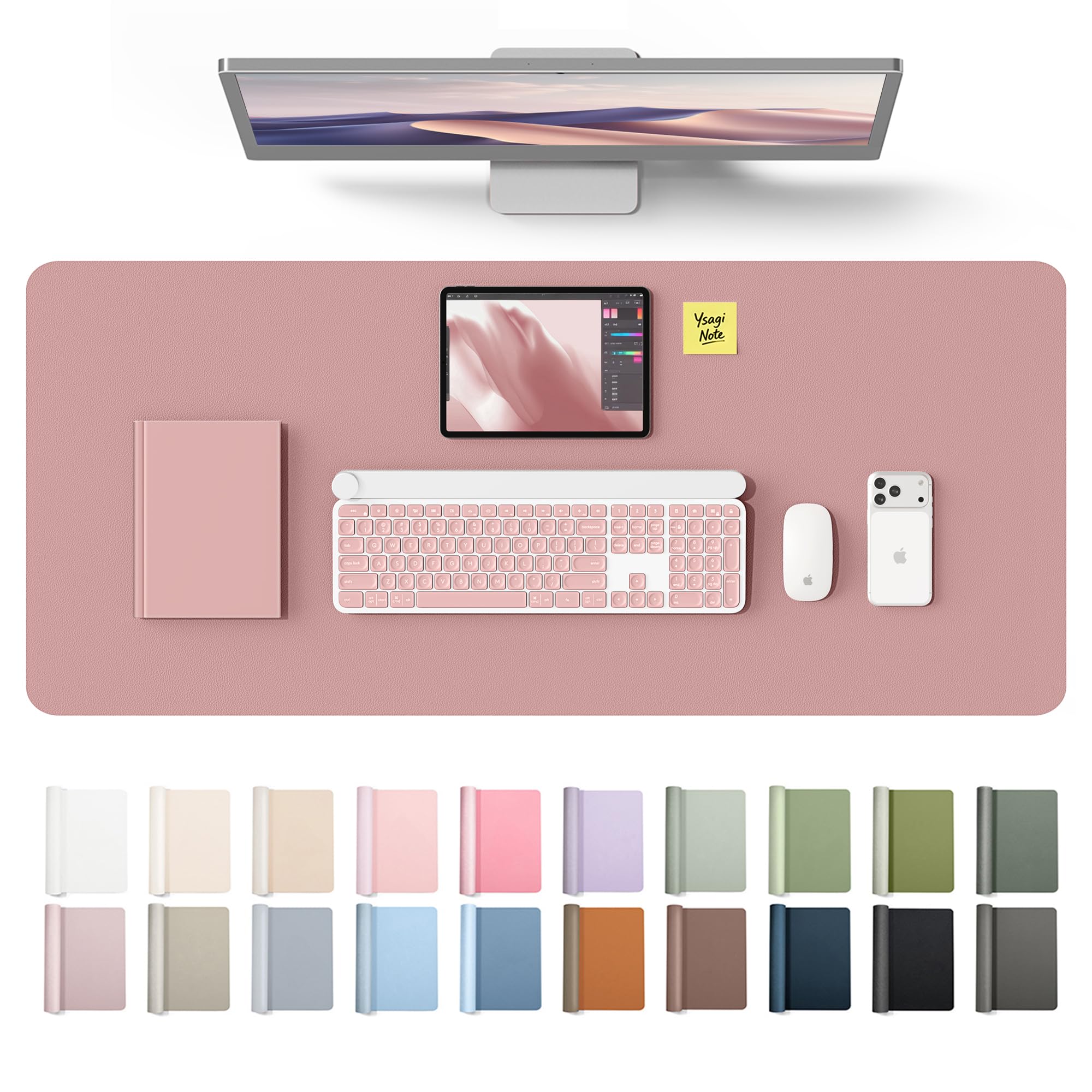 YSAGi Leather Desk Protector, Office Mat, Large Mouse Mat, Non-Slip PU Leather Blotter, Laptop Desk Mat, Waterproof Writing Pad for Office and Home(Pale Mauve, 42" x 17.2")