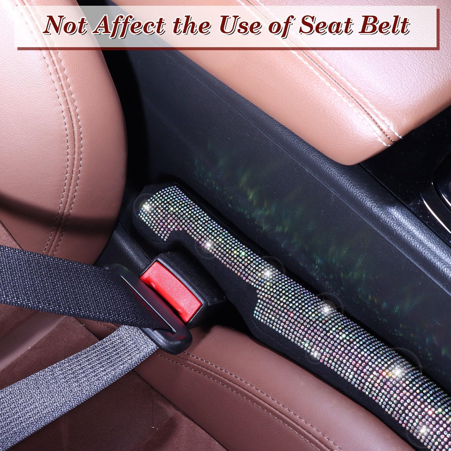 ToBeQueen Bling Car Seat Gap Filler, Handmade Crystal Diamond Rhinestone Colorful Bling Car Accessories for Women, Universal Fit for Car SUV Truck(AB Color)