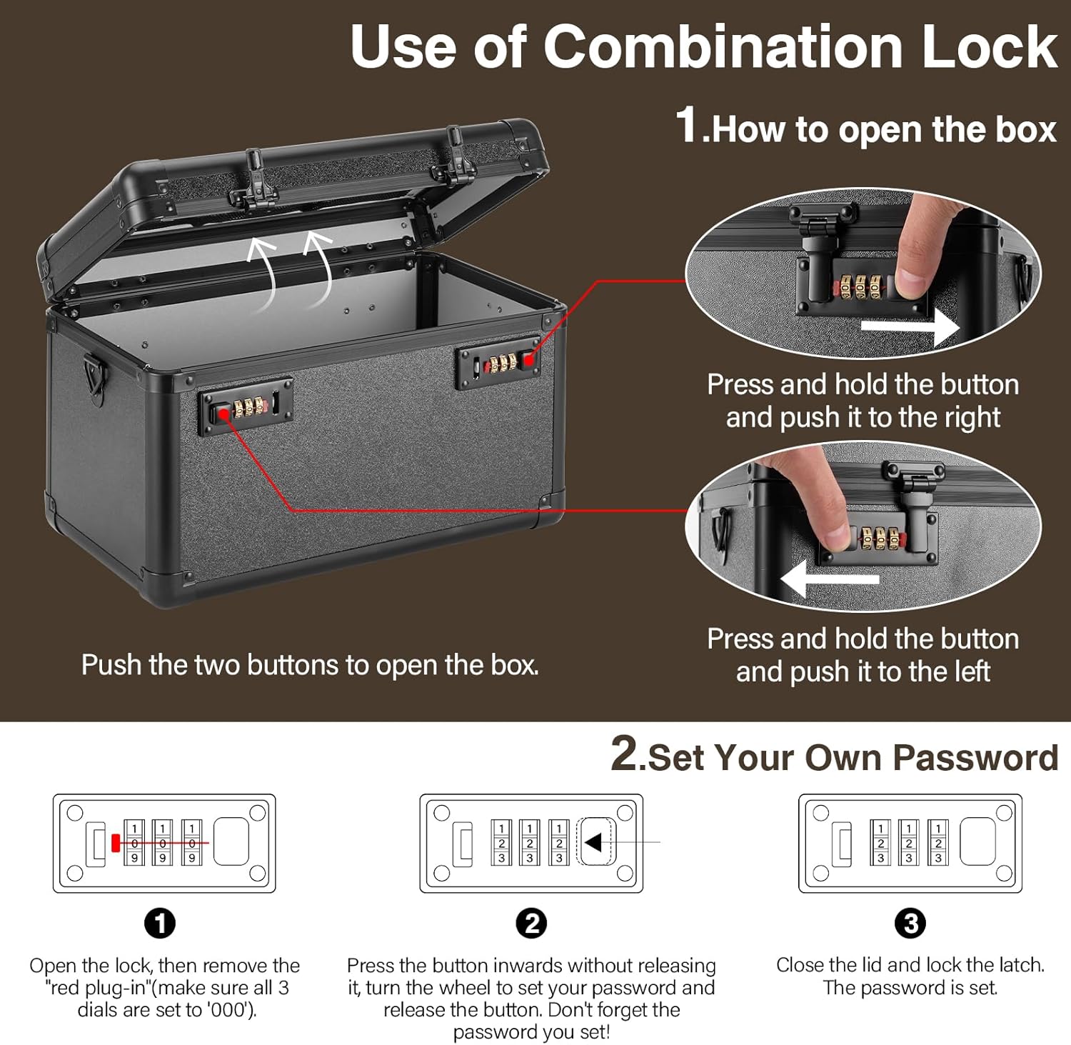 Medicine Lock Box, Lockable Storage Box for Drugs, Childproof Medication Storage with Combination Lock for/Dorms/Outdoor/Home Personal Pill Organizers (Small 10.2x6.8x6.9 Inch) Black