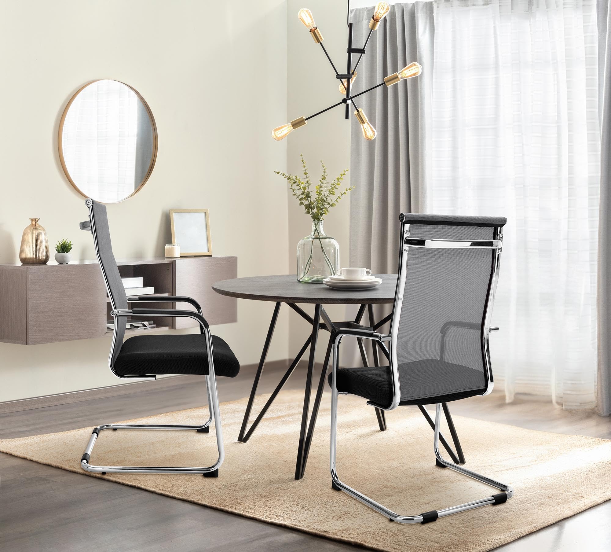 CLP Sedia Cantilever Con Braccioli Brenda I Sedia Sbalzo In Rete E Metallo I Sedia Ospiti Conferenze Imbottita I Sedia Ufficio Max Carico 110 KG, Colore:grigio