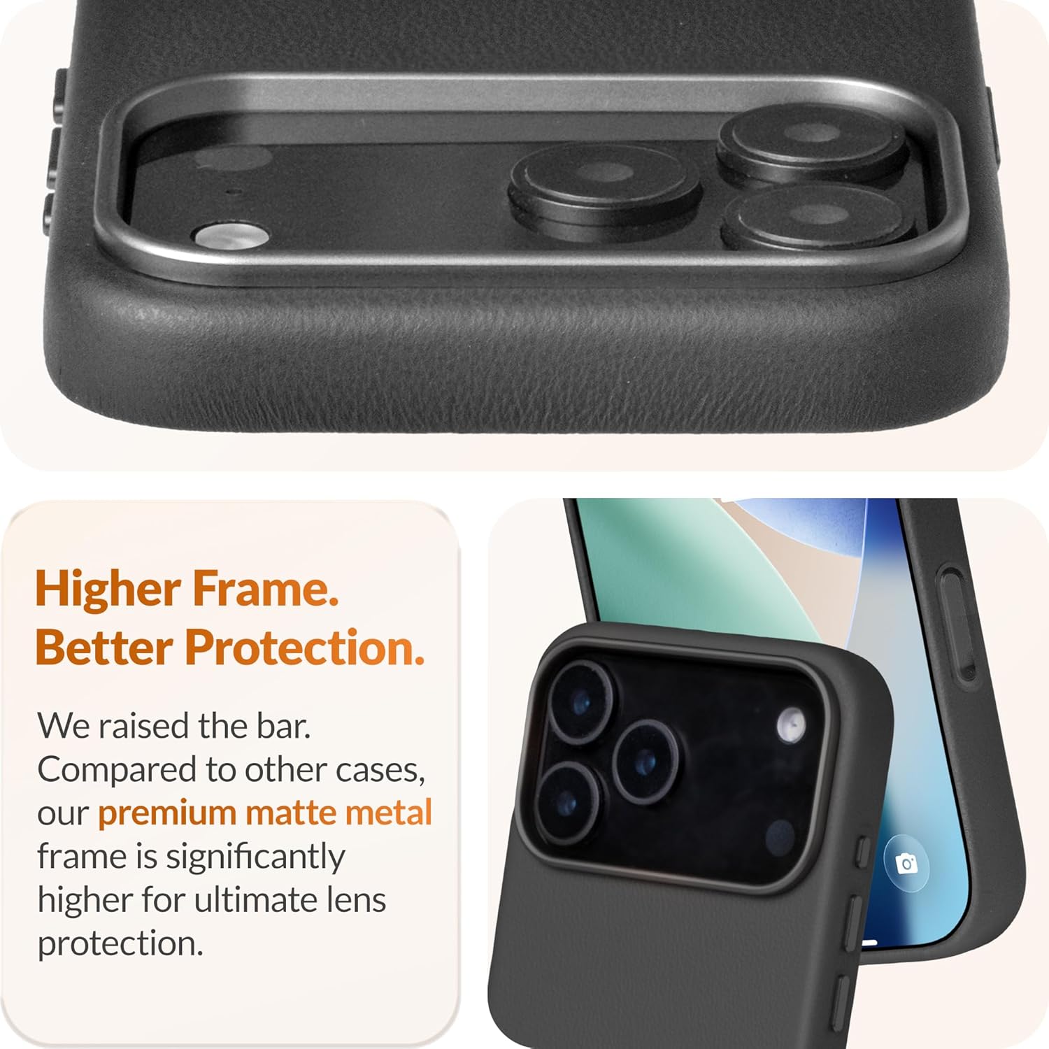 LONLI Classic | Gold-Rated Leather - European Genuine Vele Leather Case for iPhone 17 Pro - [Built-in Camera Control and Compatible with Magsafe] - Black - Image 4