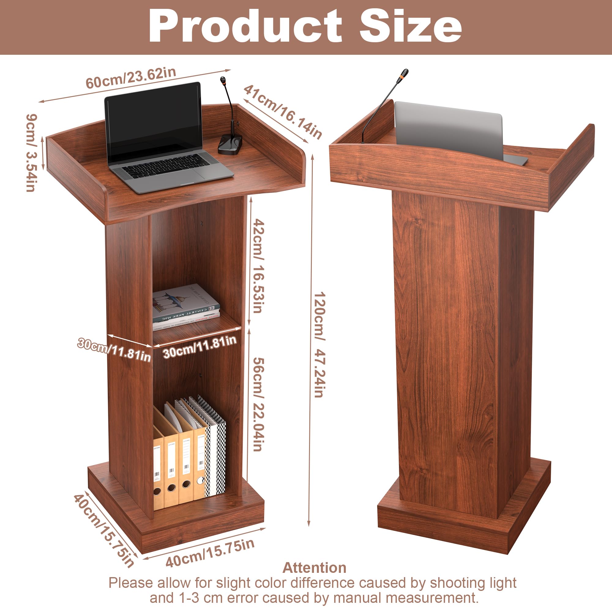 lesolar Podium sur pied avec large surface de lecture et étagère de rangement, support de pupitre en bois blanc pour salle de classe