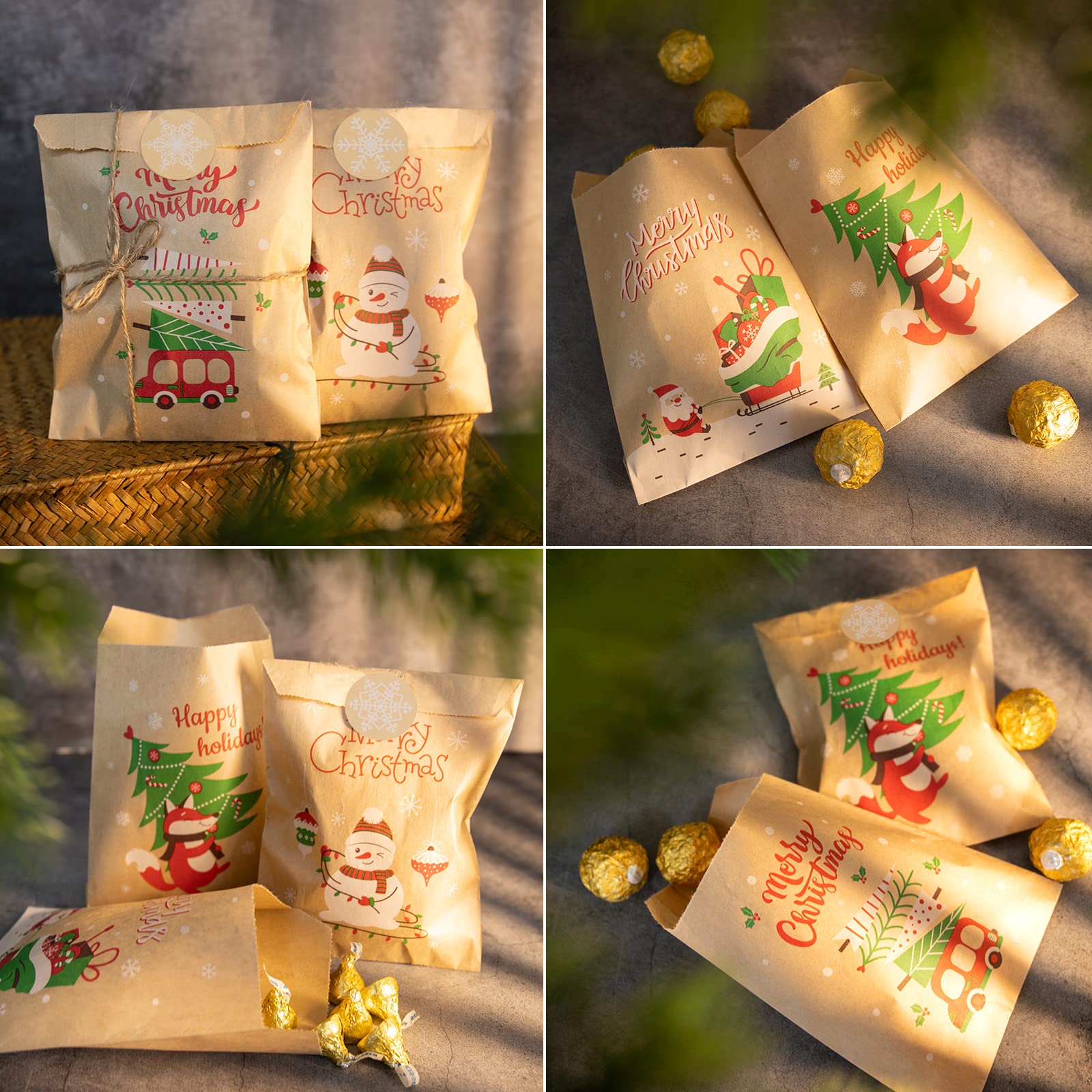 Sacs De Cadeaux , 100pcs Sacs De Bonbons En Papier Kraft Avec 108 Autocollant De