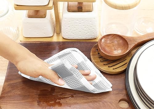 Miniatura 4 de Trapos de cocina a cuadros con tejido de gofre, 100% algodón, 12 x 12 pulgadas, ultra suaves, absorbentes, de secado rápido, trapos de cocina a