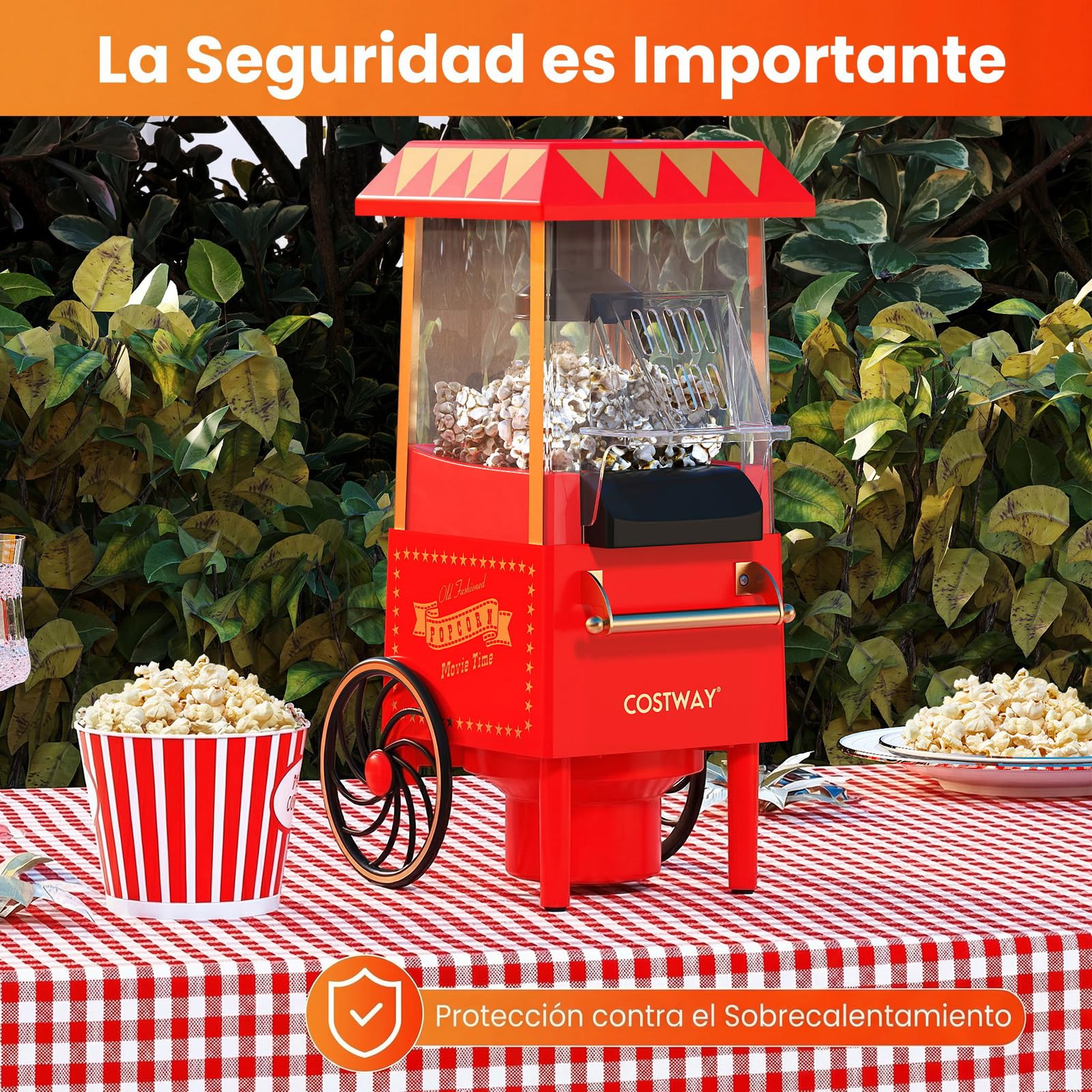 LIFEZEAL 1200 W Palomitero Eléctrico Retro, Máquina de Palomitas Maíz con Vaso Medidor para Granos, Capacidad de 12 Tazas, Aire Caliente sin Aceite, Palomitera de Encimera para Casa, Cine, Fiesta