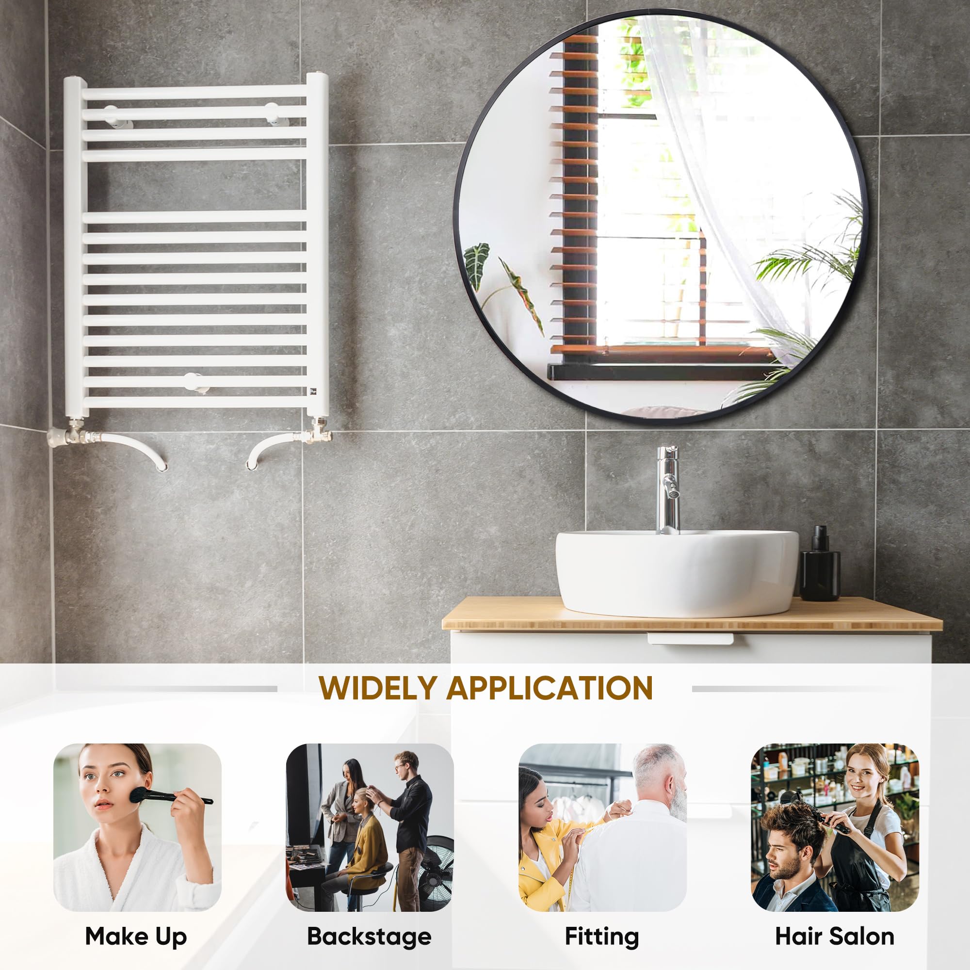 Saicool Black Circle Wall Mirror 30 Inch Metal Framed Wall Mounted Round Decorative Mirror Make Up Vanity Mirror for Bathroom Entryways, Washroom, Living Room, Bedroom (30