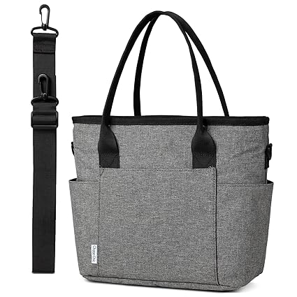 Lunch Bag for Women, ChaseChic Leakproof Large Lunch Tote Bag with Adjustable Shoulder Strap, Insulated Lunch Cooler Bag, Waterproof Thermal Snacks Organizer for Work Picnic,Charcoal Gray