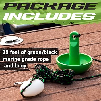 8 lb Mushroom Boat Anchor with 25 ft Rope & Buoy - Green Marine Anchor Kit