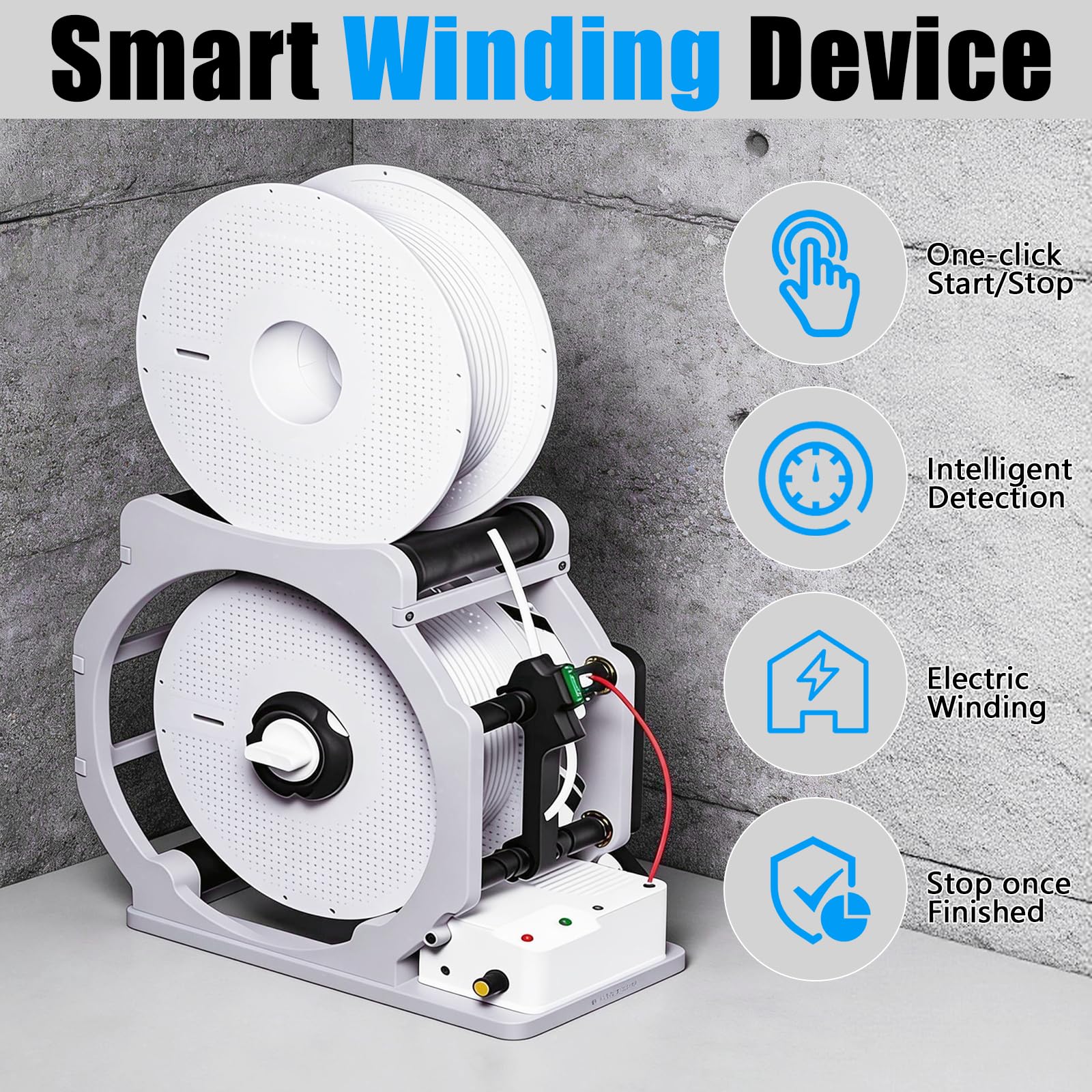 3D Industrial Filament Respooler, Elektrischer Filament Spulenwickler Mit Intelligenter Start Und Stoppfunktion für 1kg Spulen Sauberes Verwicklungsfreies Aufwickeln für PLA PETG ABS TPU Nylon
