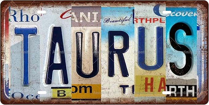 TAURUS - Zodiac Sign Vintage Metal Tin Sign, License Plate, Home Decor, Room Decor, Wall Decor, Bathroom Decor, Bar Decor, Cafe Decor, Garage Decor, 12 x 6 Inch