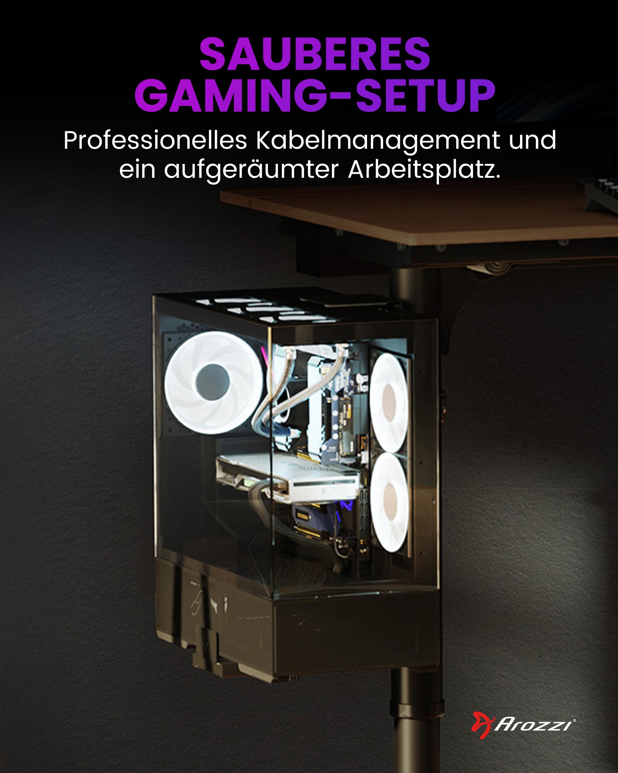 Arozzi PC-Halterung: Untertisch-Computer-Tower-Halter, höhen- & breitenverstellbare CPU-Halterung, Schwerlast-Stahl, 360° drehbar, trägt bis zu 30 kg, platzsparendes Schreibtisch-Setup - Schwarz