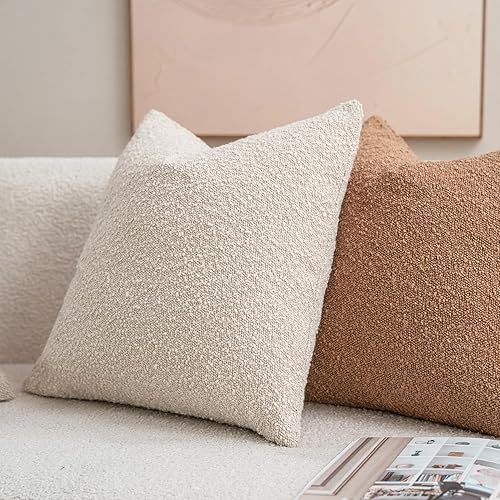 Miniatura 4 de DEZENE Juego de 2 fundas de almohada texturizadas de Boucle de 18 x 18 pulgadas, color crema para cama, sofá, sala de estar, paquete de 2 fundas